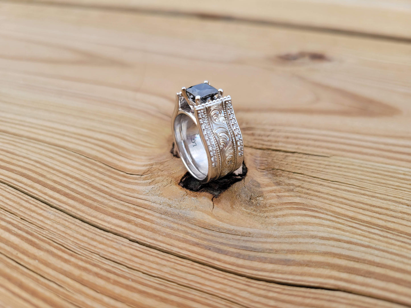 IMMEDIATE SHIP Tangie, Sz 7 in Sterling Silver! Black Moissanite Cathedral Style Ring, Unique Cowgirl Ring, Western Engagement Ring, Western Anniversary Ring