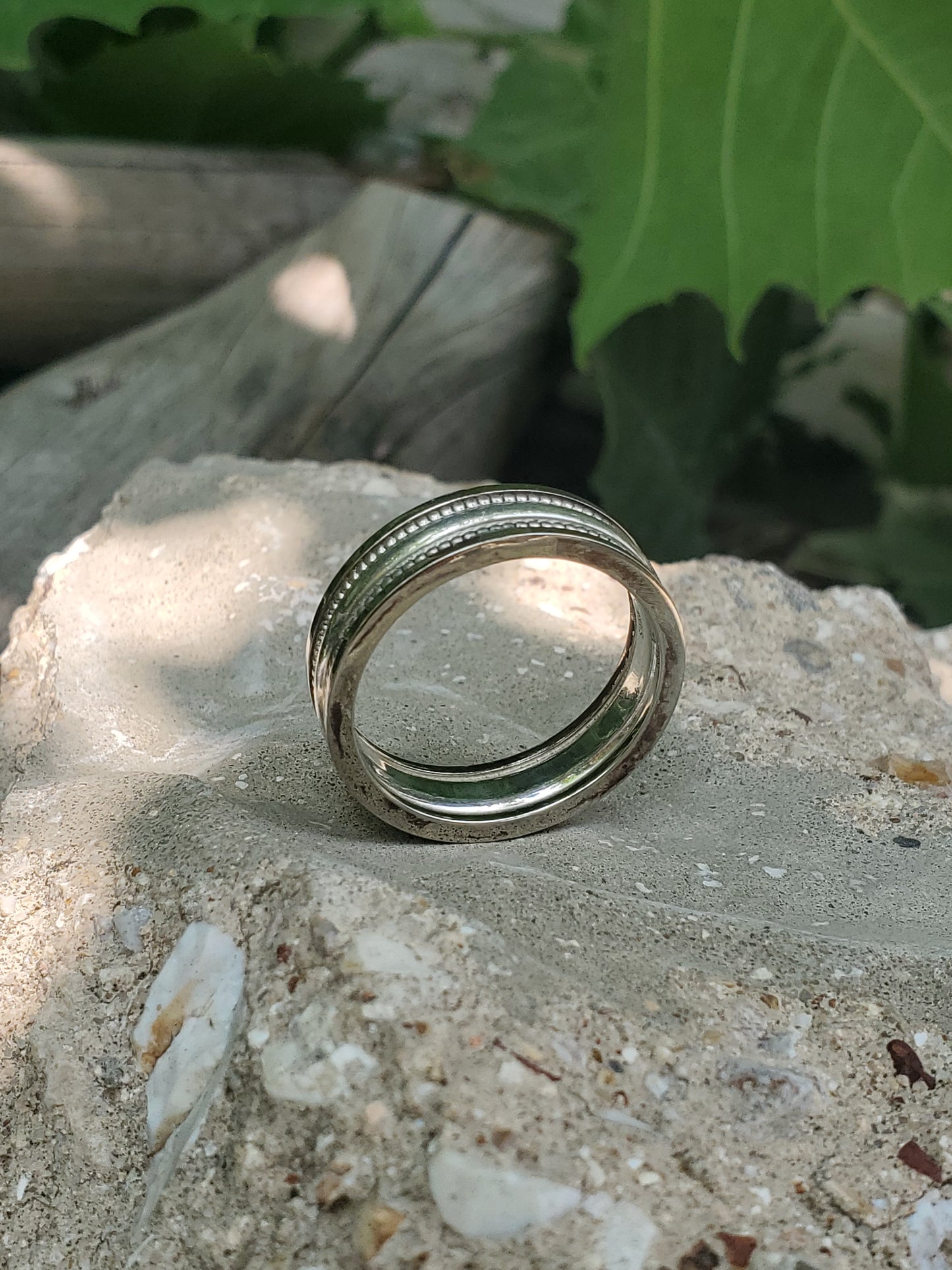 The Wyatt: Sterling Silver Ring With Bead Edge Inlay, Western Wedding Band, Western Wedding Bands for Him