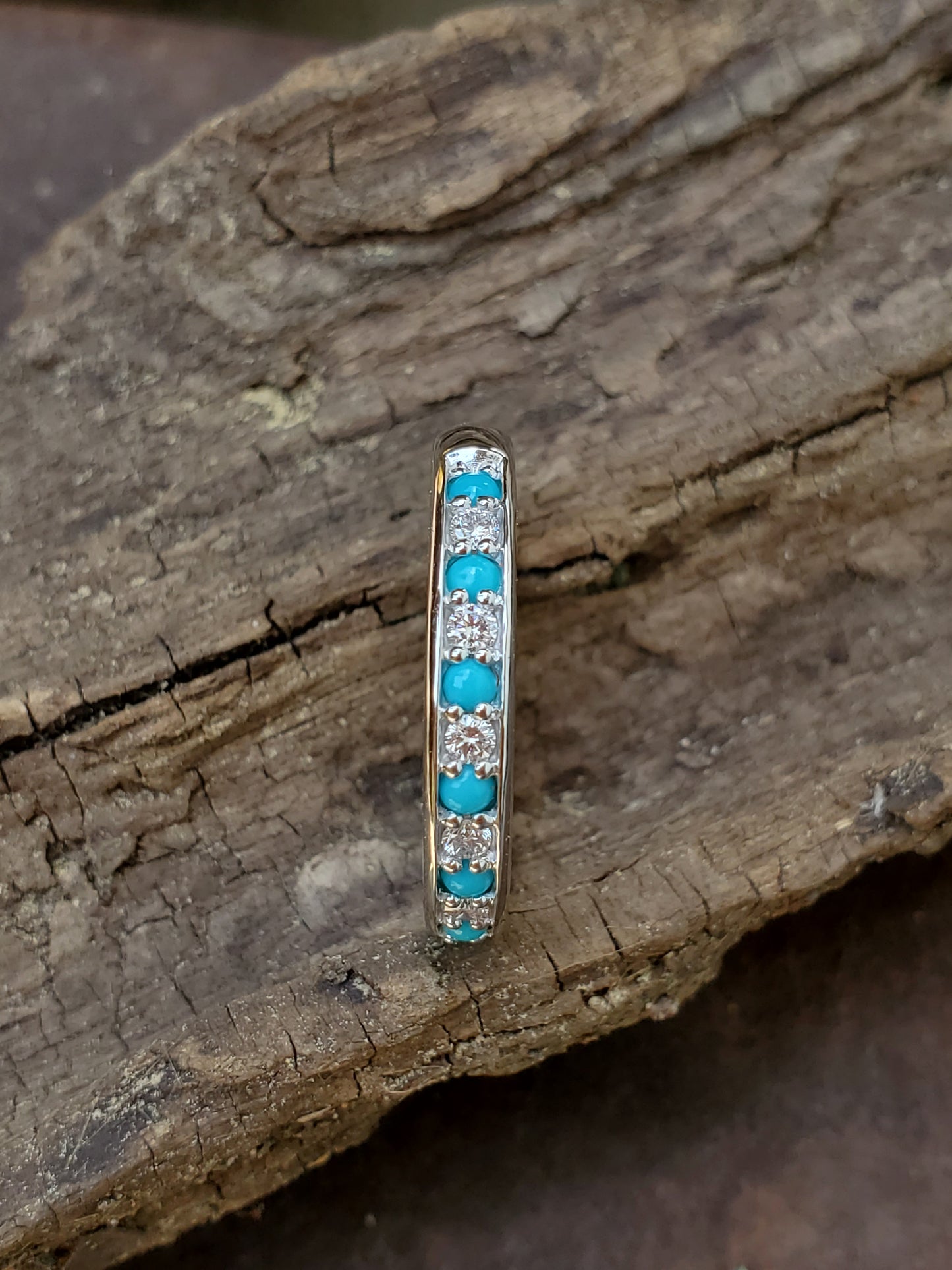 The Callie: 10K White Gold or Platinum Band with Alternating Diamonds and Turquoise, Western Wedding bands, white gold and diamond wedding band, Western anniversary ring