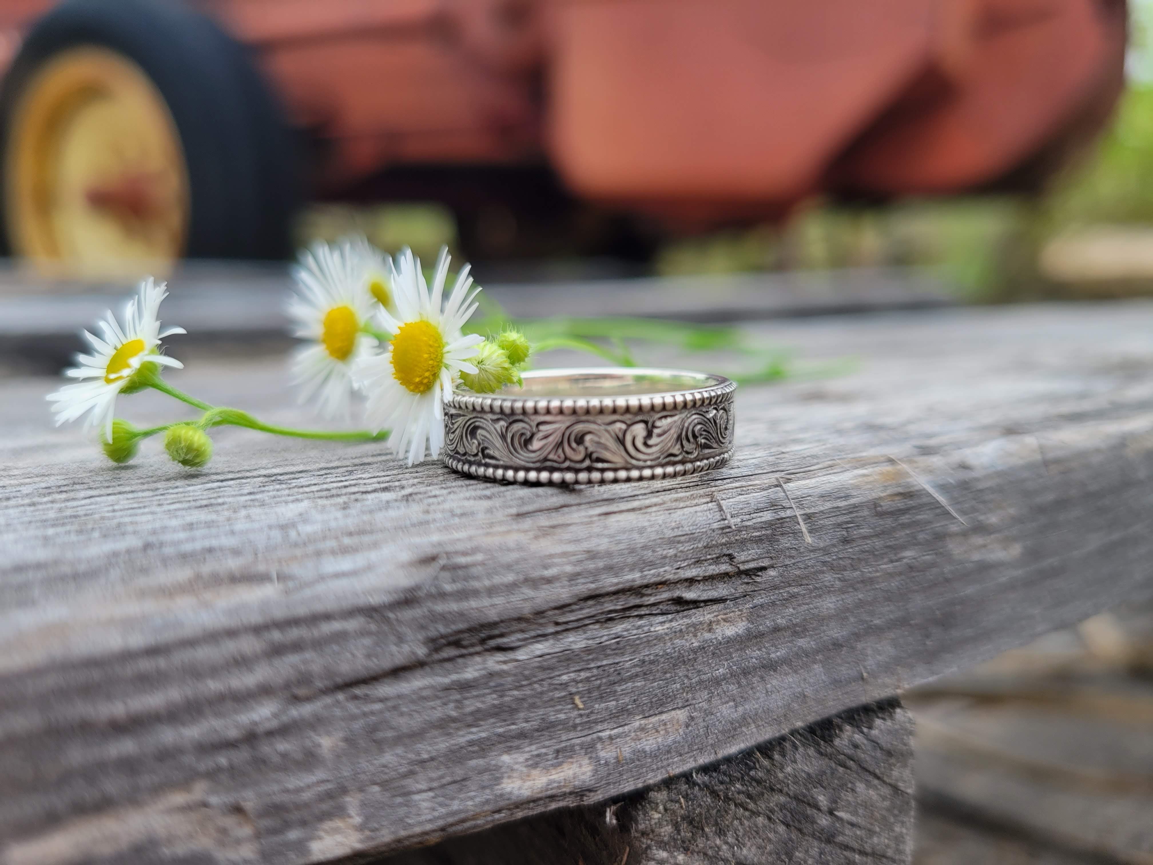 The Tyson: 5mm Sterling Silver Men's Wedding Band, Western Wedding