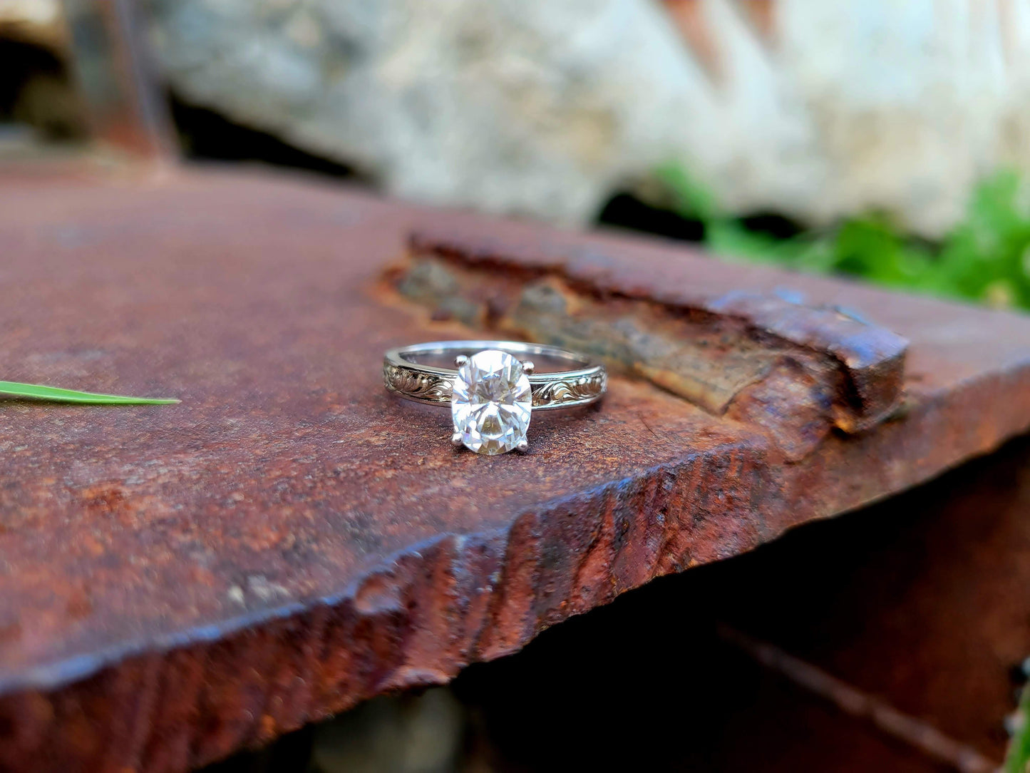 The Tara: 10K, 14K or 18K White Gold Oval Engagement Ring, Western Engagement Ring, Cowgirl Ring, Western Wedding Ring