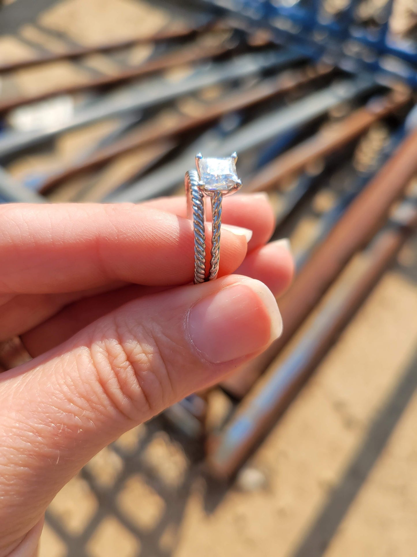 The Wanda: 10K White Gold or Sterling Silver With 1 ct. Square Moissanite or CZ, Western Engagement Ring, Western Wedding Band, Cowgirl Ring