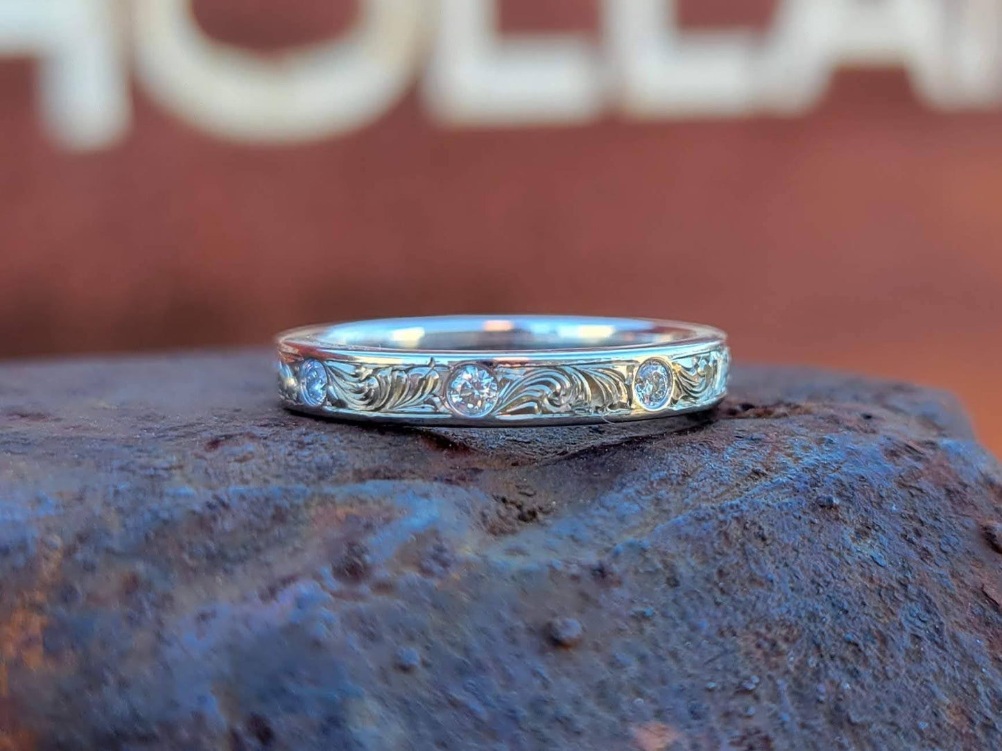 IMMEDIATE SHIP 14K Emilia, Sz. 6: Dainty White Gold Wedding Band, Cowgirl Wedding Ring, Cowgirl Ring, Diamond Wedding Band