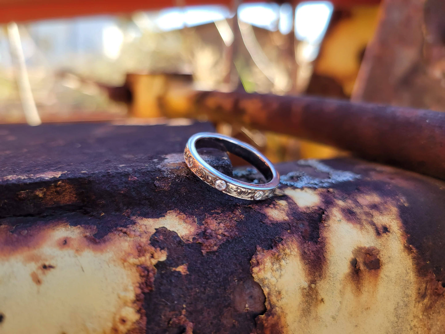 IMMEDIATE SHIP 14K Emilia, Sz. 6: Dainty White Gold Wedding Band, Cowgirl Wedding Ring, Cowgirl Ring, Diamond Wedding Band