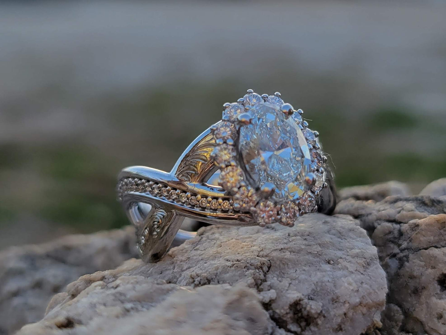 The Angie: Contemporary Western Fusion Engagement Ring, Modern Cowgirl Engagement Ring, Western Ring, Western Engagement ring, Unique Western Oval with Halo