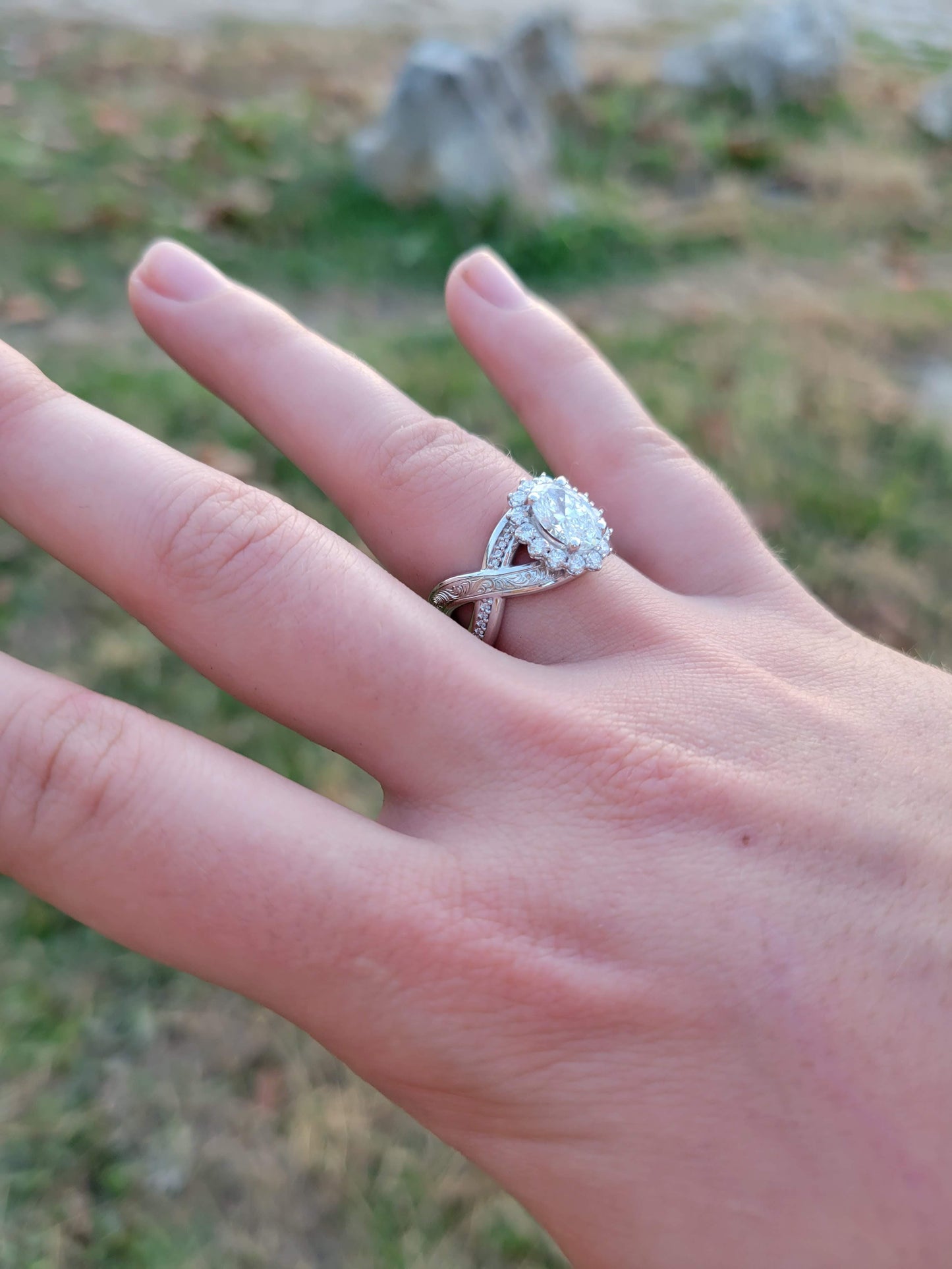 The Angie: Contemporary Western Fusion Engagement Ring, Modern Cowgirl Engagement Ring, Western Ring, Western Engagement ring, Unique Western Oval with Halo