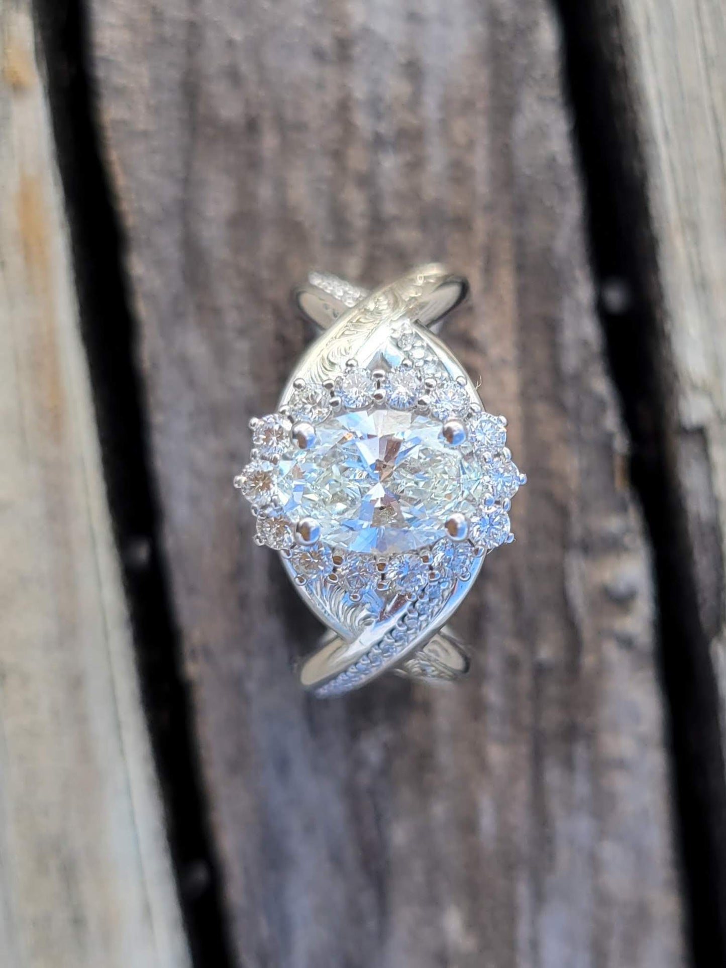 The Angie: Contemporary Western Fusion Engagement Ring, Modern Cowgirl Engagement Ring, Western Ring, Western Engagement ring, Unique Western Oval with Halo