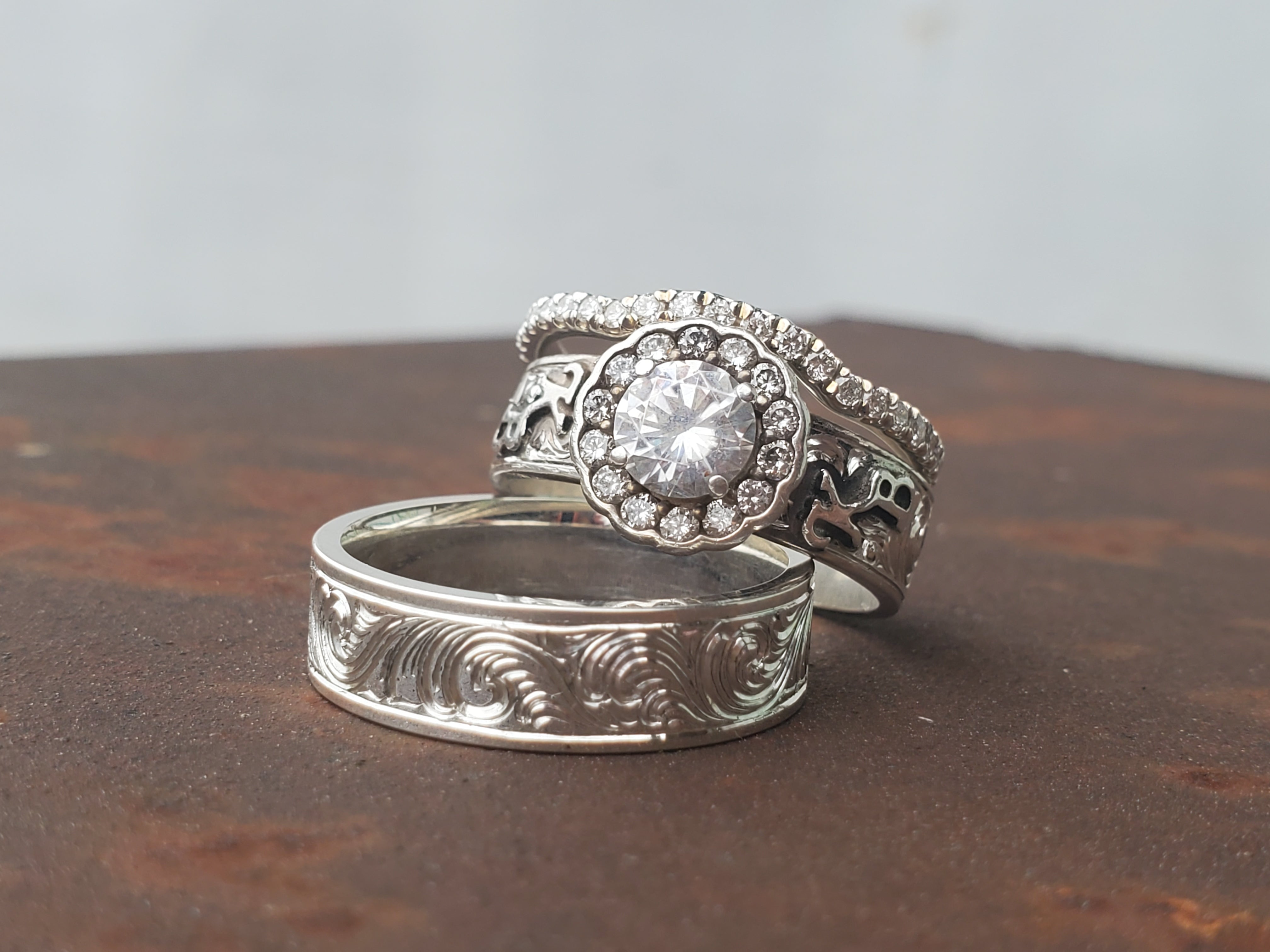 Brittany Set: Western Wedding Ring Set, Sterling Silver Western Ring S ...