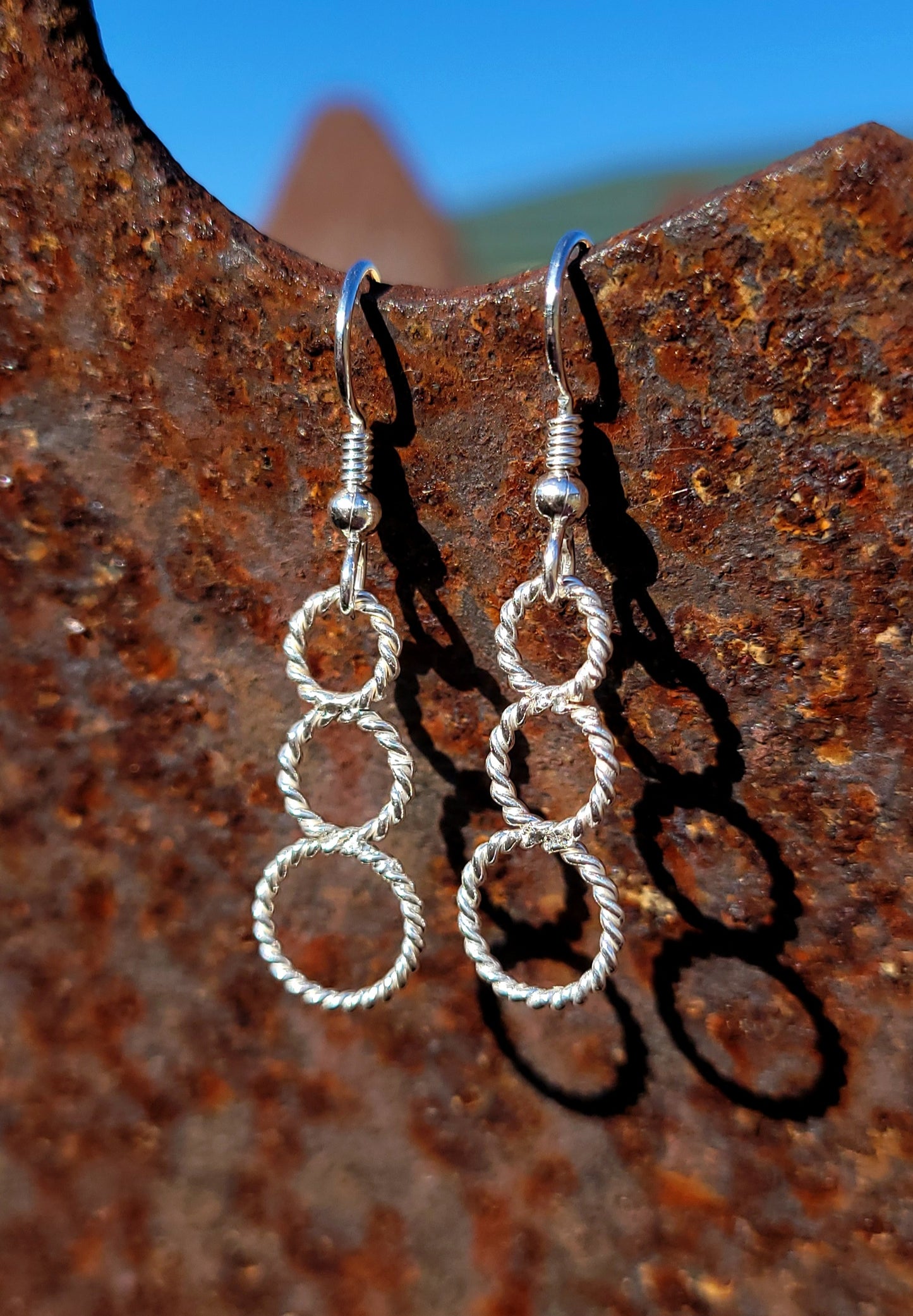 Abstract Circle Earrings, Western rope earrings, sterling silver cowgirl earrings, stylish western earrings