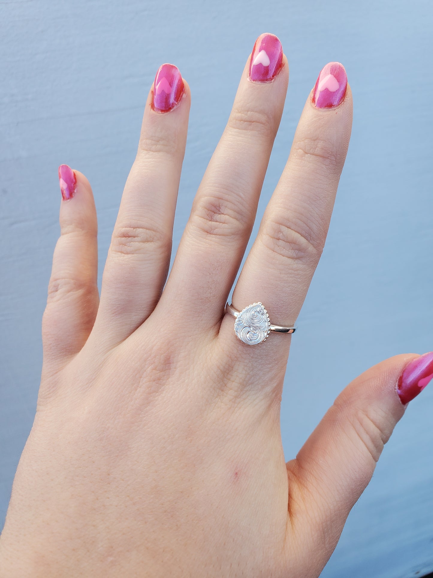 Immediate Ship Sz. 4.75 Kiera: Silver cowgirl ring, Pear shape ring, hand-engraved ring, Western signet ring, unique silver ring, western fashion, bridesmaid gift