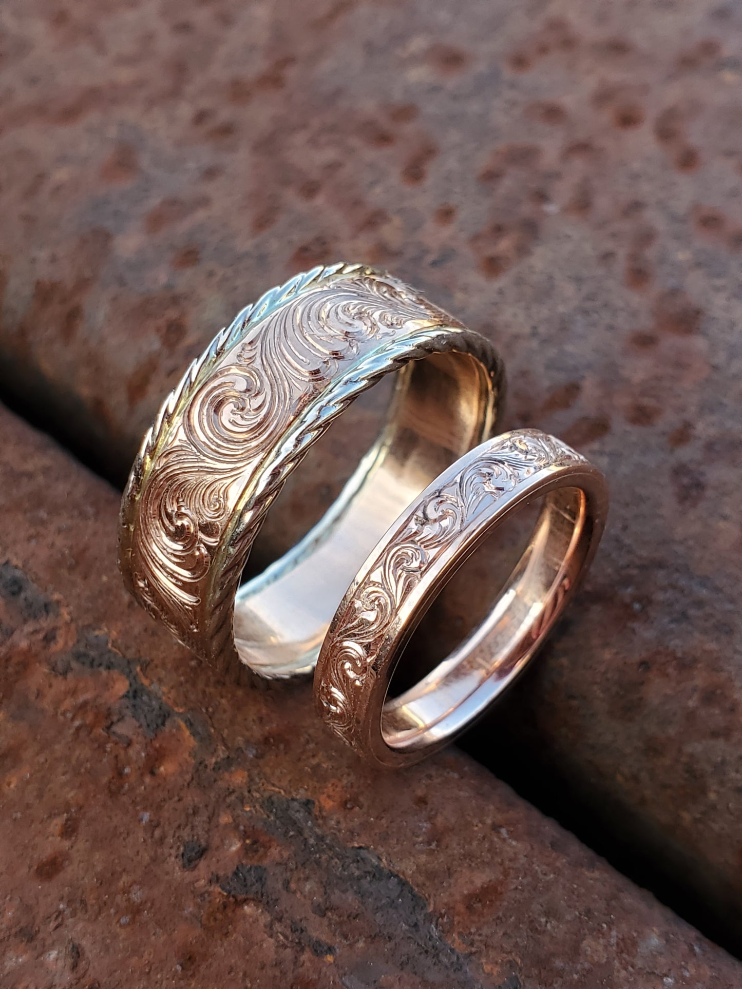 The Maya: Narrow 10K, 14K, or 18K Rose Gold Band, Western Wedding Band, Cowgirl Wedding Ring, Hand-Engraved Western Wedding Ring