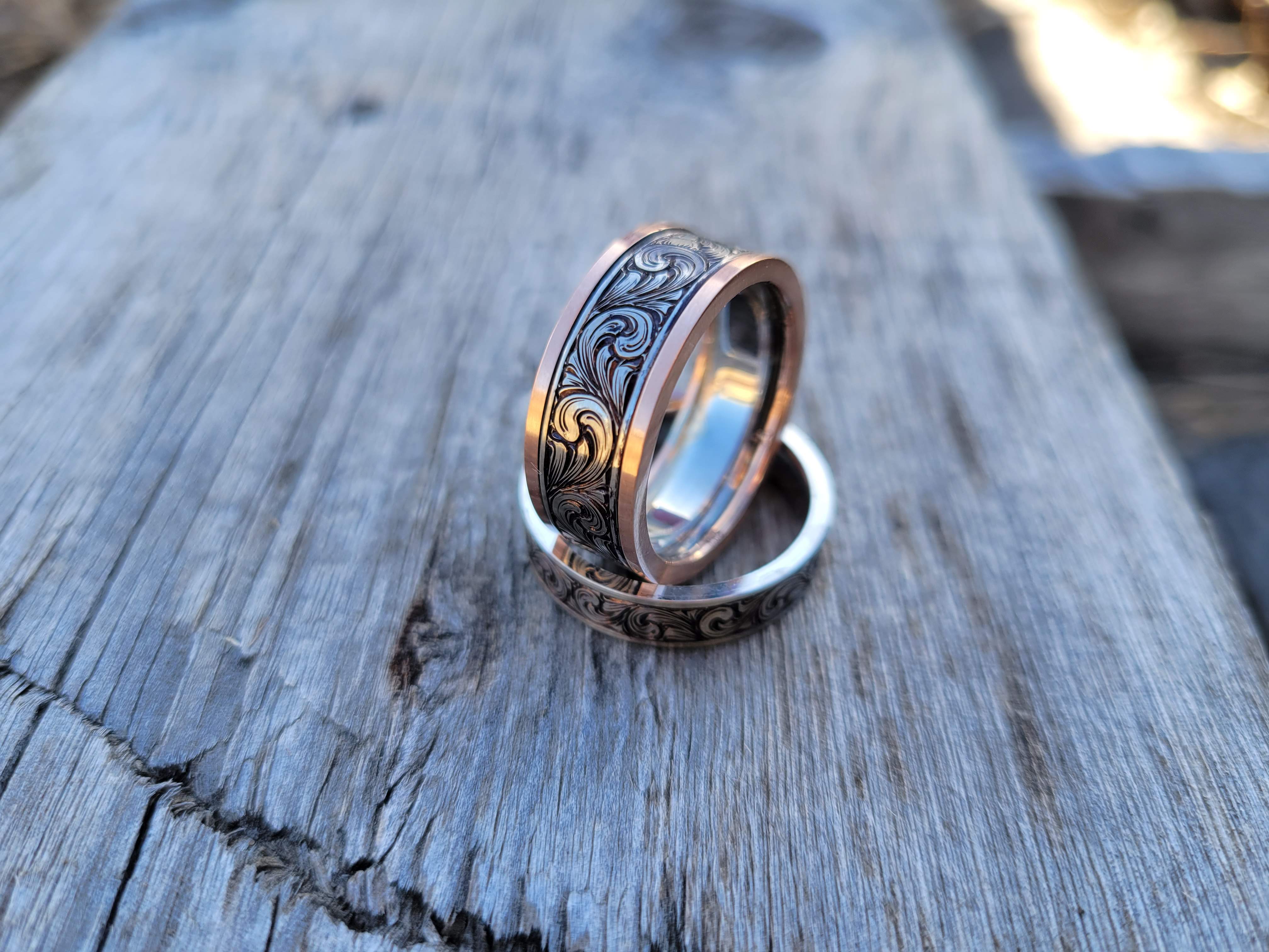 The Joseph: White and Rose Gold Men's Western Wedding Band, Custom Eng