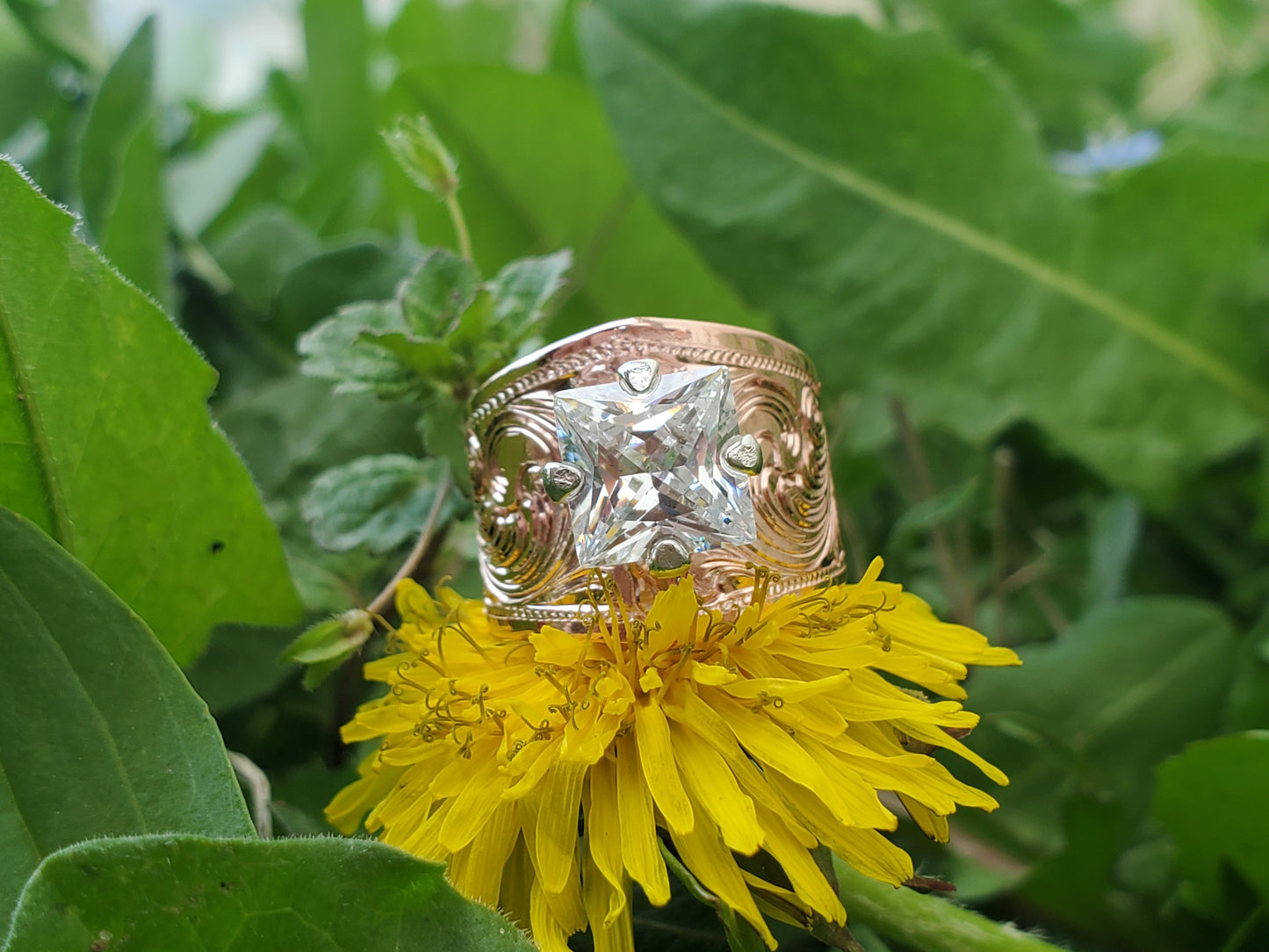 The Bonnie: Hand-Engraved Copper and CZ Ring, Western Women's Ring, Cowgirl Ring, Western Ring