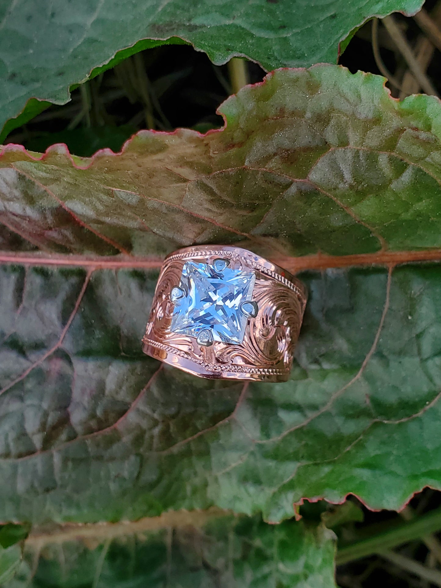 The Bonnie: Hand-Engraved Copper and CZ Ring, Western Women's Ring, Cowgirl Ring, Western Ring
