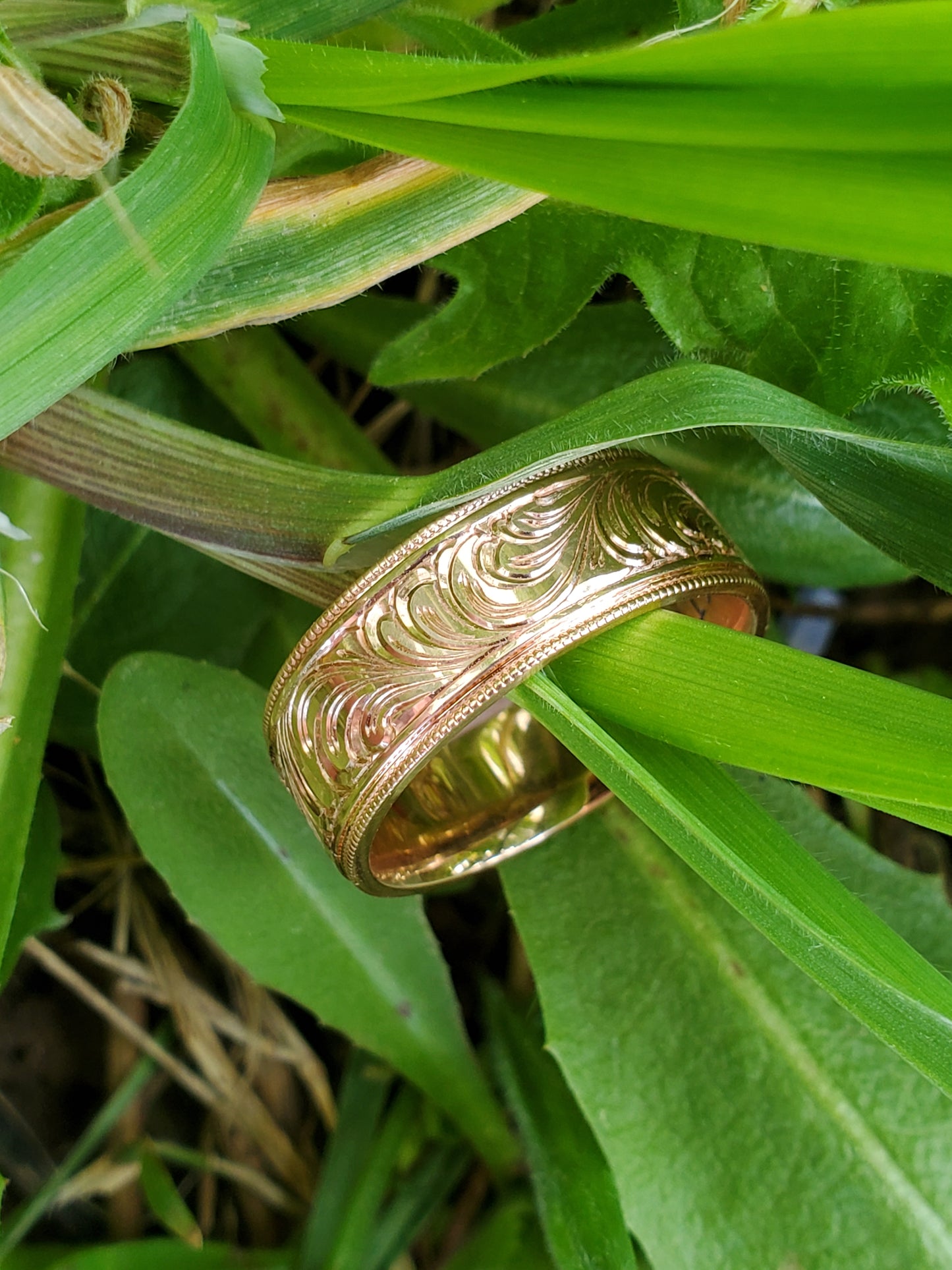 The Samuel: 10K, 14K, or 18K Rose Gold Western Wedding Band, Hand-Engraved Cowboy Wedding Ring, Cowboy Ring, Rose Gold Men's Wedding Band, Detailed Wedding Ring