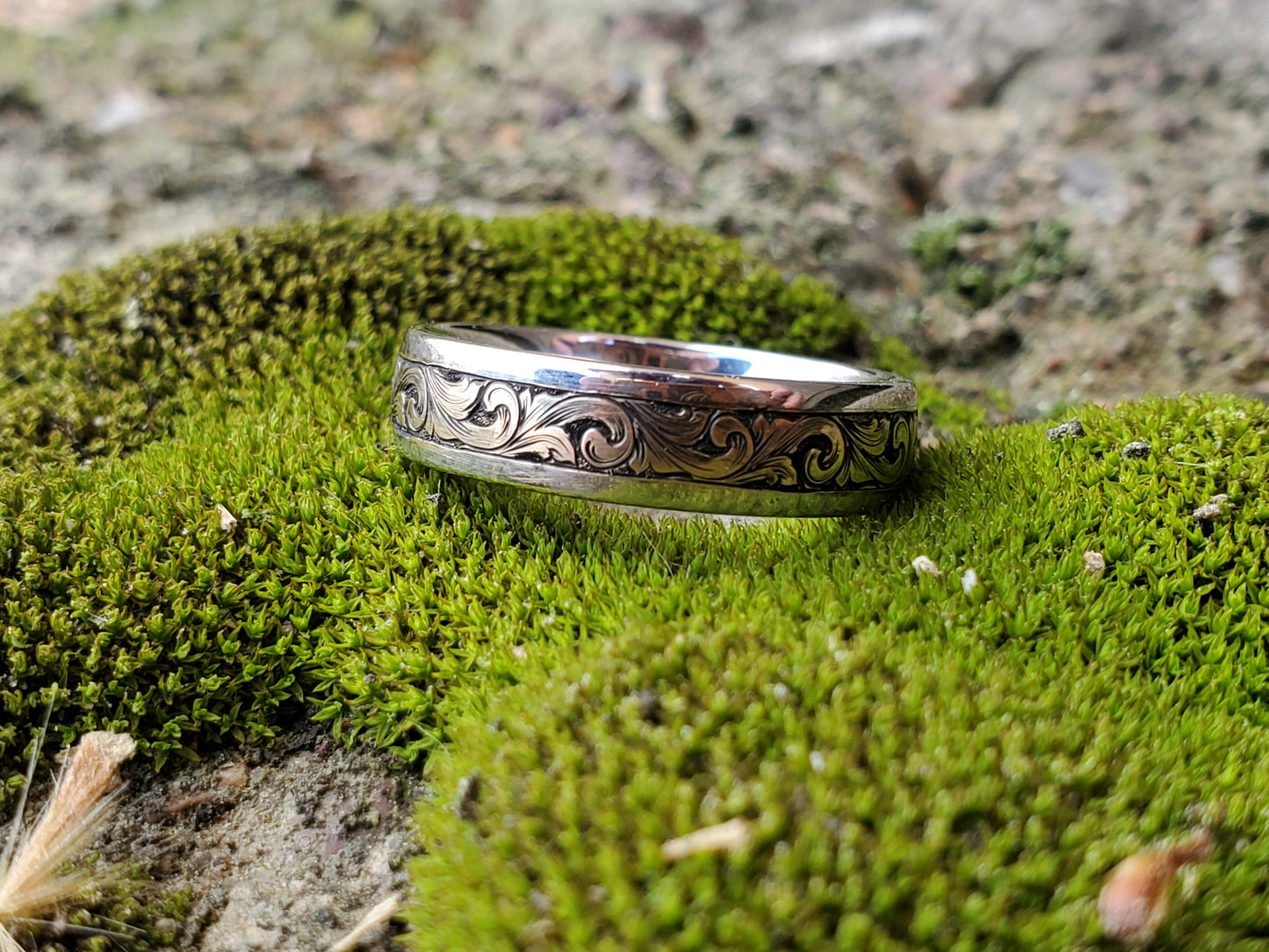 The Parker: Two-Tone Men's Band with Inlaid Yellow Gold Center, Western Men's Wedding Band, Cowboy Wedding Ring, Hand-Engraved Men's Band