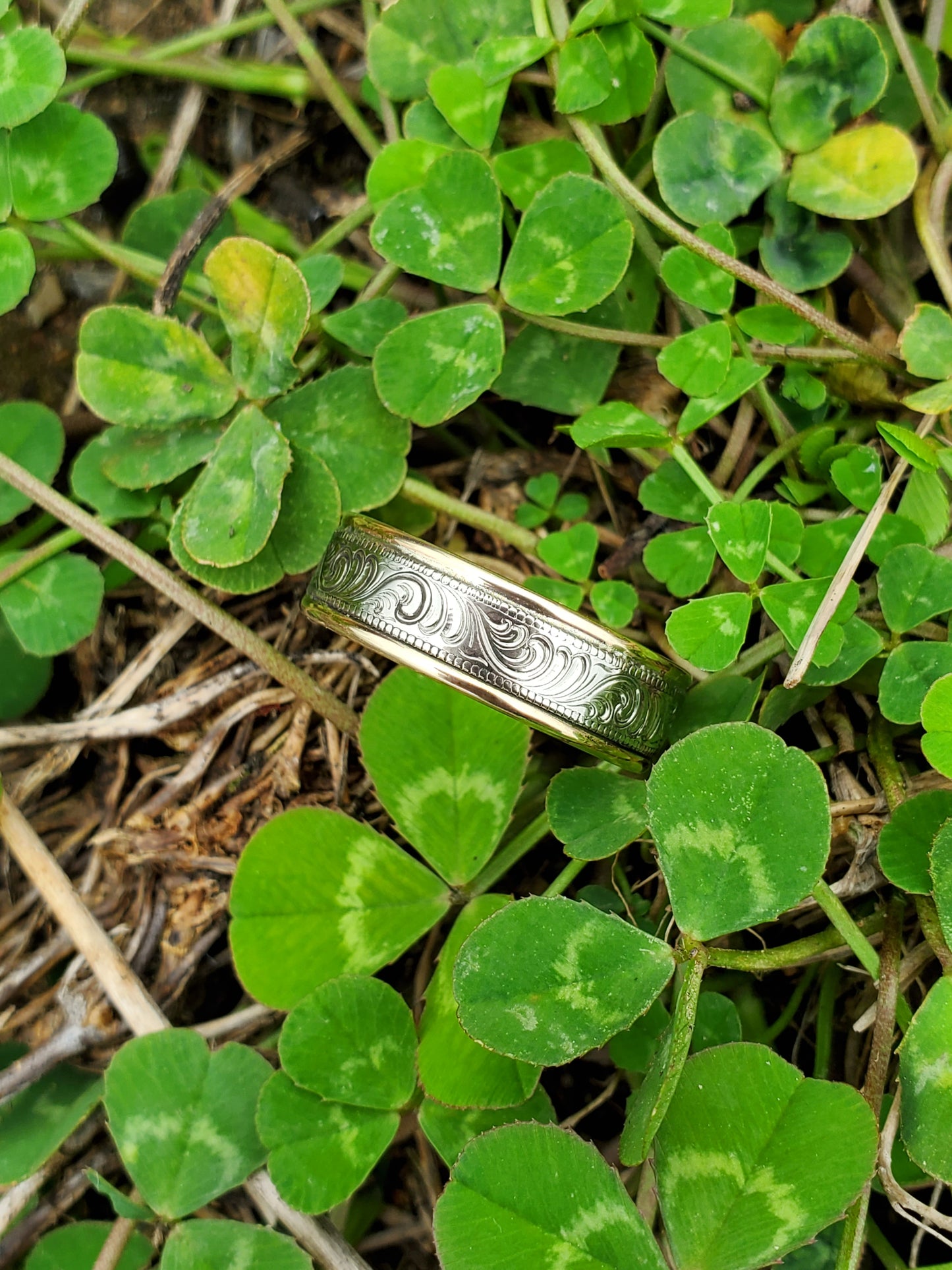 The Zeke: Two-tone 10K white and yellow gold Western Men's Wedding Band, Western Wedding Ring, Cowboy Wedding Band, Hand-Engraved Men's Ring