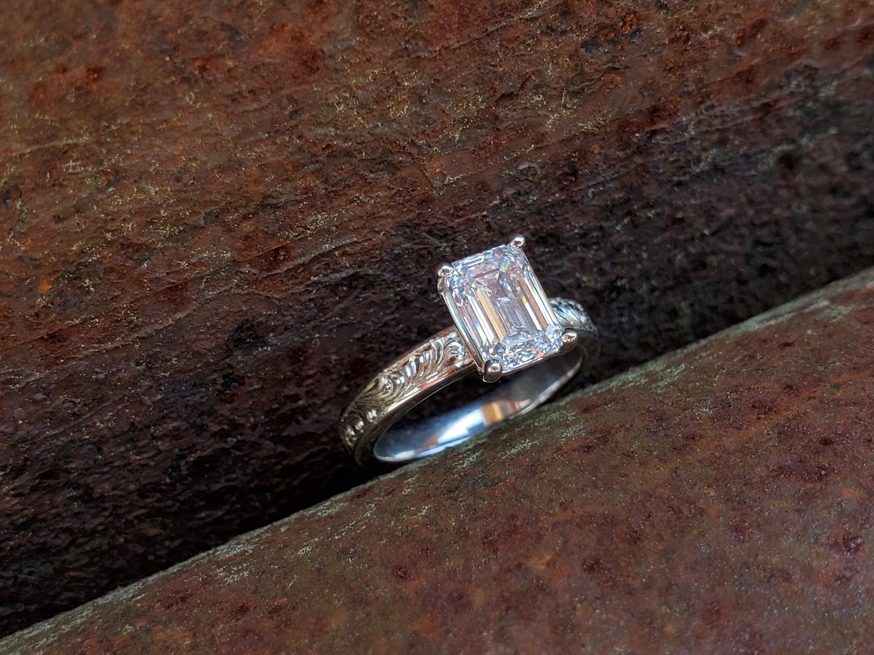 The Tessa: Emerald Cut 10K, 14K, 18K White Gold or Platinum Enga