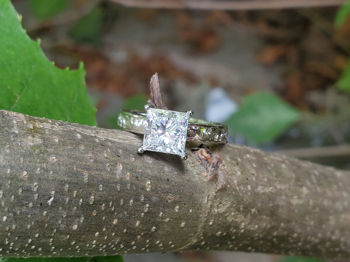 The Tamara: 2 - 2.75 ct. Princess Cut 10K or 14K White Gold Engagement Ring, Western Engagement Ring, Cowgirl Ring, Western Wedding Ring