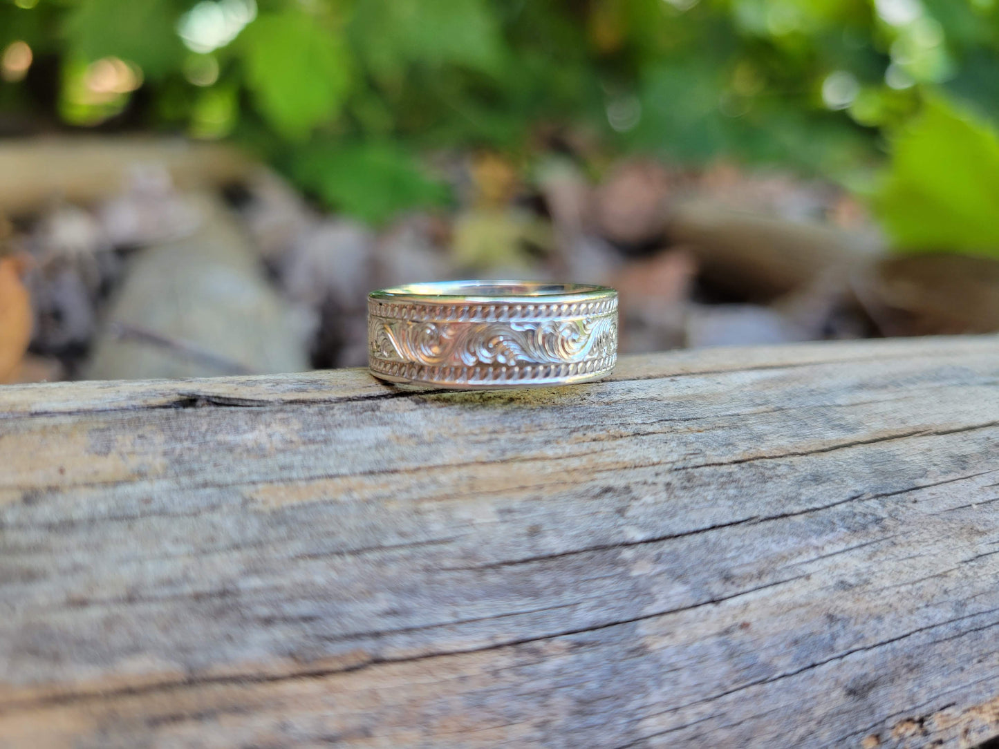 The Reata in Silver/White Gold: Hand-engraved Western Ring, Sterling silver or 10K white gold band, Western Band, Cowgirl Ring, Cowboy Ring, Unisex Handmade Western Ring