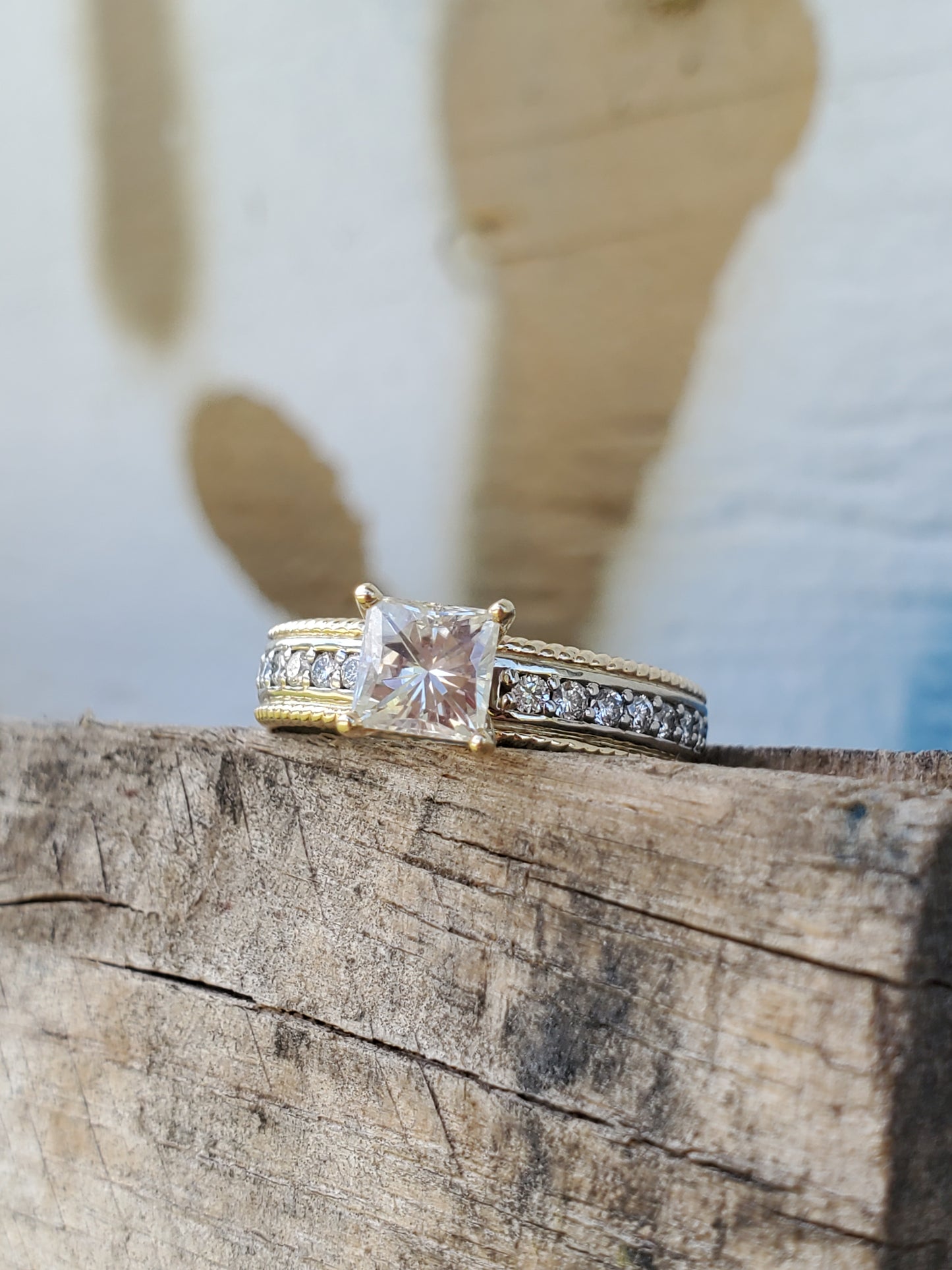 The Milena Set: Trio of 10K Yellow Gold Rings, Two-Tone Engagement Ring, Cowgirl Wedding Bands, Western Engagement Ring, Diamond Engagement Ring for Cowgirl, Western Wedding Band Set, Cowboy Wedding Rings