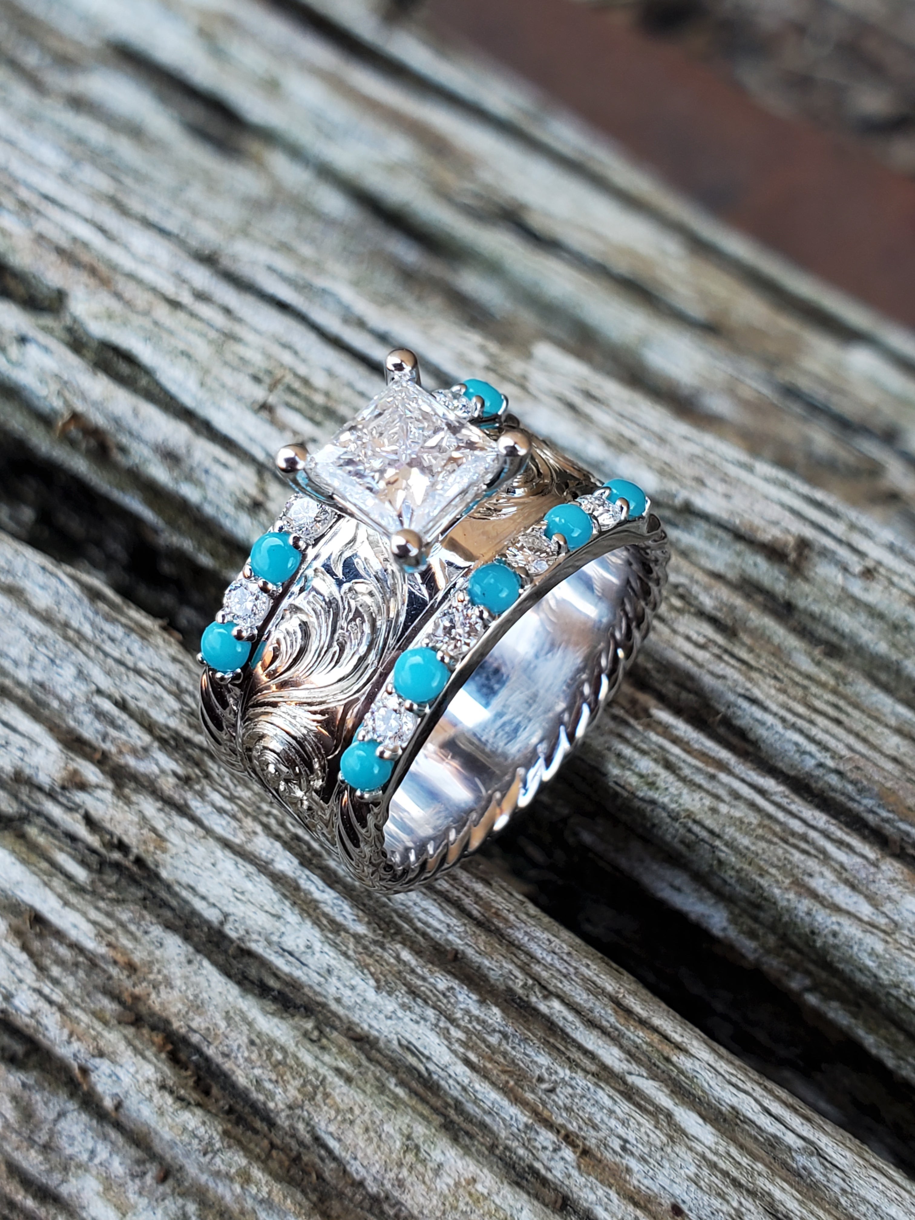 Twisted Turquoise And Silver Wedding Rings Turquoise Wedding Band