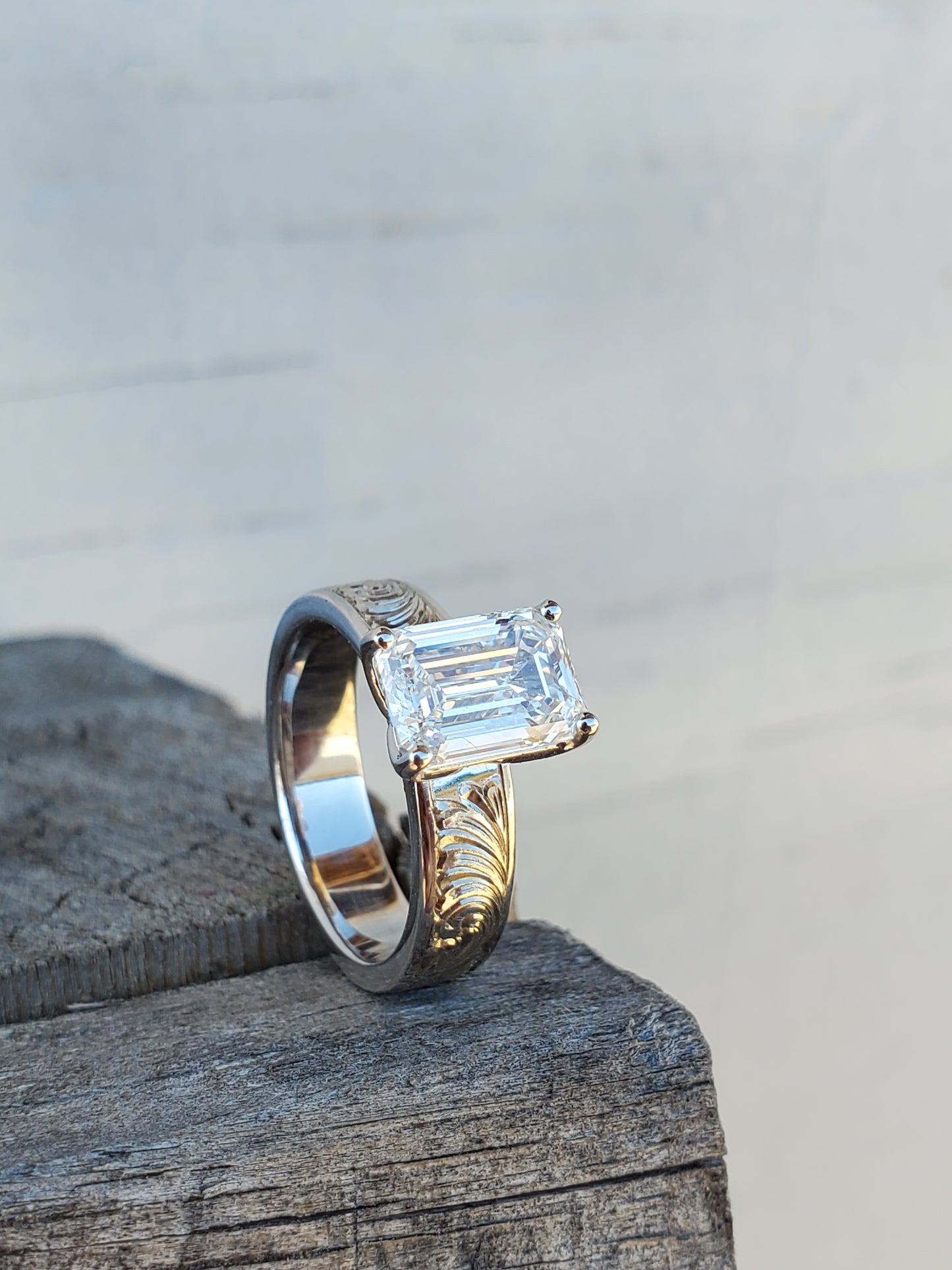 The Cheyenne: 2 ct. 5mm Wide Band Emerald Cut 10K, 14K, 18K White Gold or Platinum Engagement Ring, Western Engagement Ring, Cowgirl Ring, Western Wedding Ring