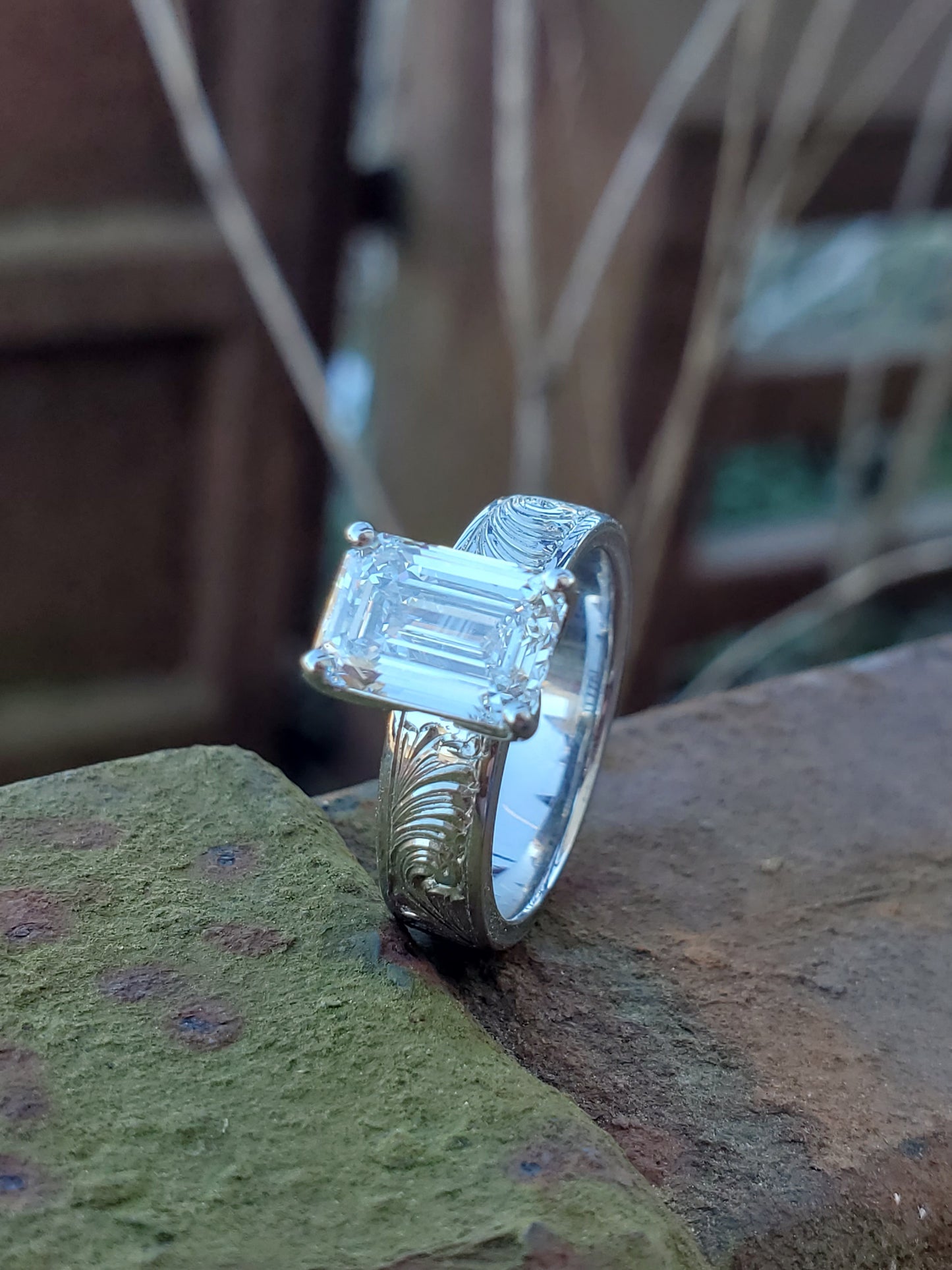 The Cheyenne: 2 ct. 5mm Wide Band Emerald Cut 10K, 14K, 18K White Gold or Platinum Engagement Ring, Western Engagement Ring, Cowgirl Ring, Western Wedding Ring