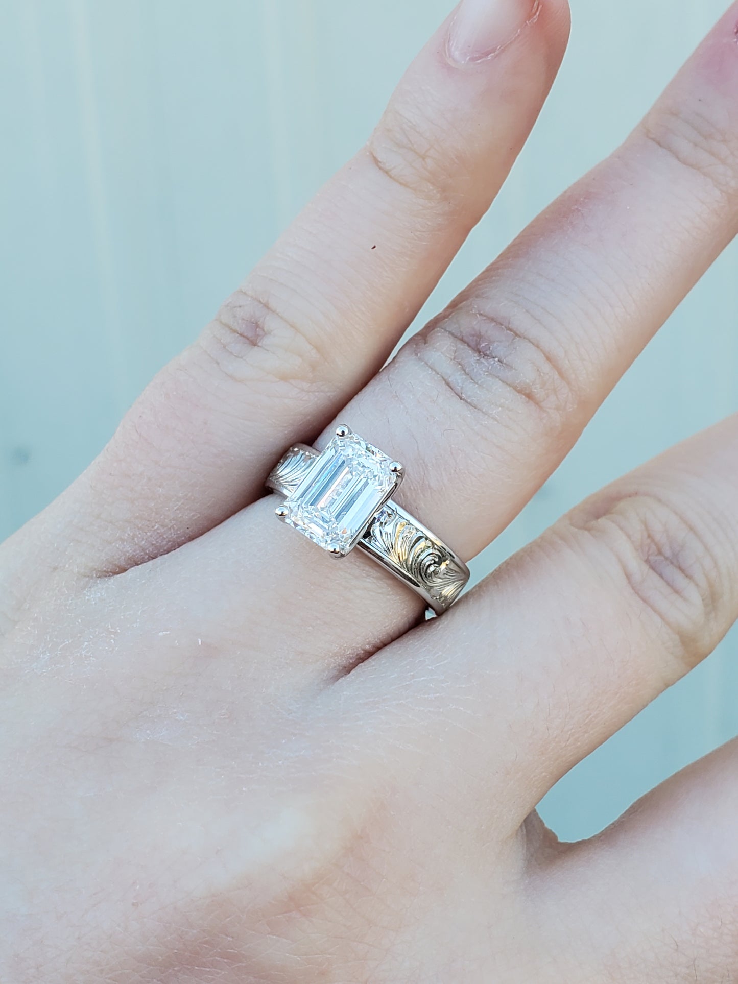 The Cheyenne: 2 ct. 5mm Wide Band Emerald Cut 10K, 14K, 18K White Gold or Platinum Engagement Ring, Western Engagement Ring, Cowgirl Ring, Western Wedding Ring