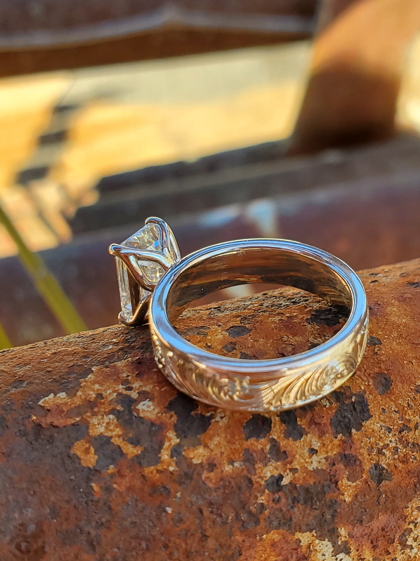 The Cheyenne: 2 ct. 5mm Wide Band Emerald Cut 10K, 14K, 18K White Gold or Platinum Engagement Ring, Western Engagement Ring, Cowgirl Ring, Western Wedding Ring