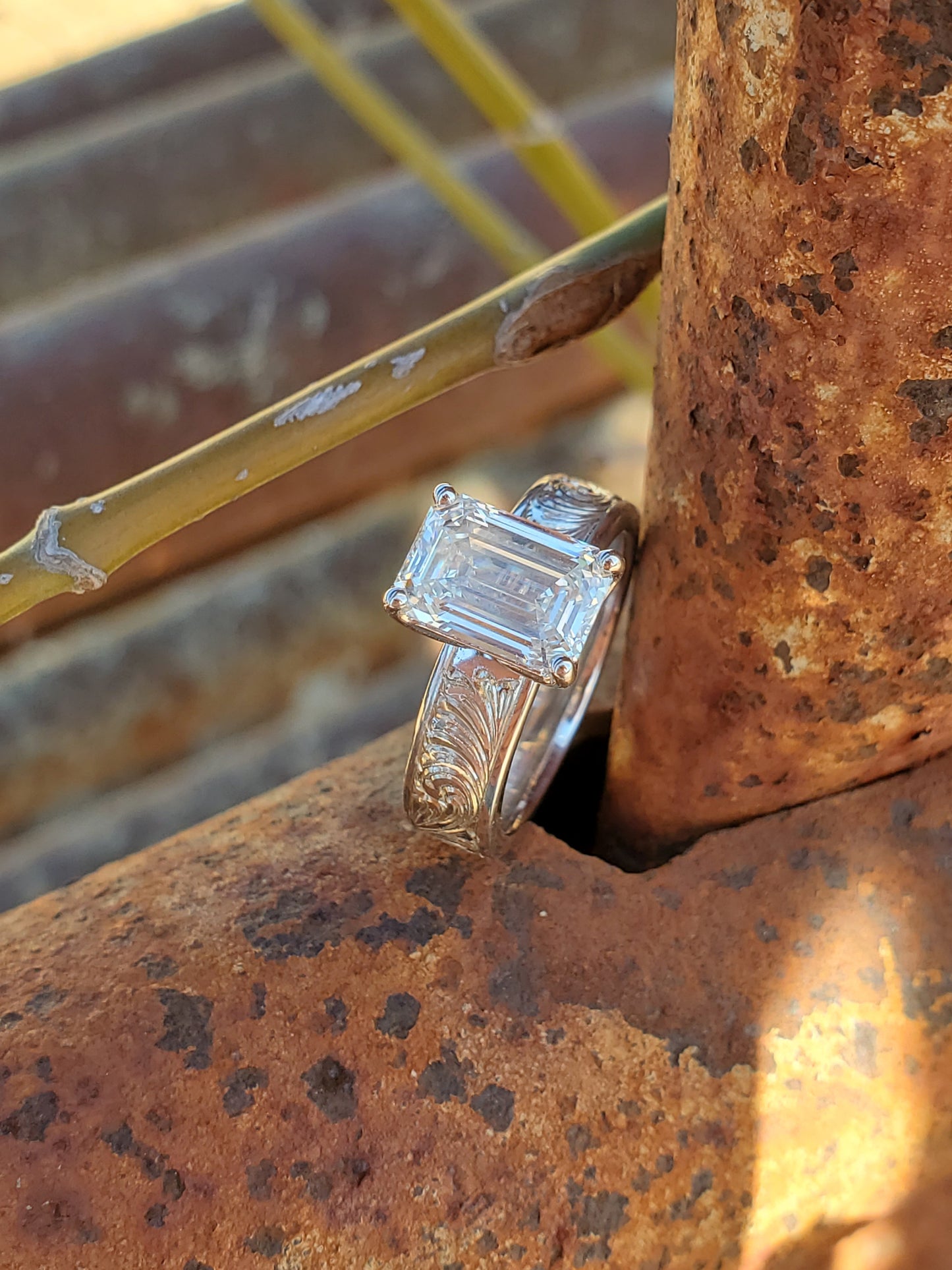 The Cheyenne: 2 ct. 5mm Wide Band Emerald Cut 10K, 14K, 18K White Gold or Platinum Engagement Ring, Western Engagement Ring, Cowgirl Ring, Western Wedding Ring