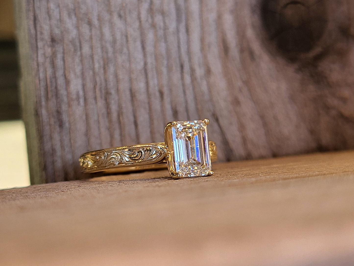 The Hailey: Narrow Cathedral Style Engagement Ring in 10K, 14K, 18K Yellow Gold Emerald Cut Engagement Ring, Western Engagement Ring, Cowgirl Ring, Western Wedding Ring