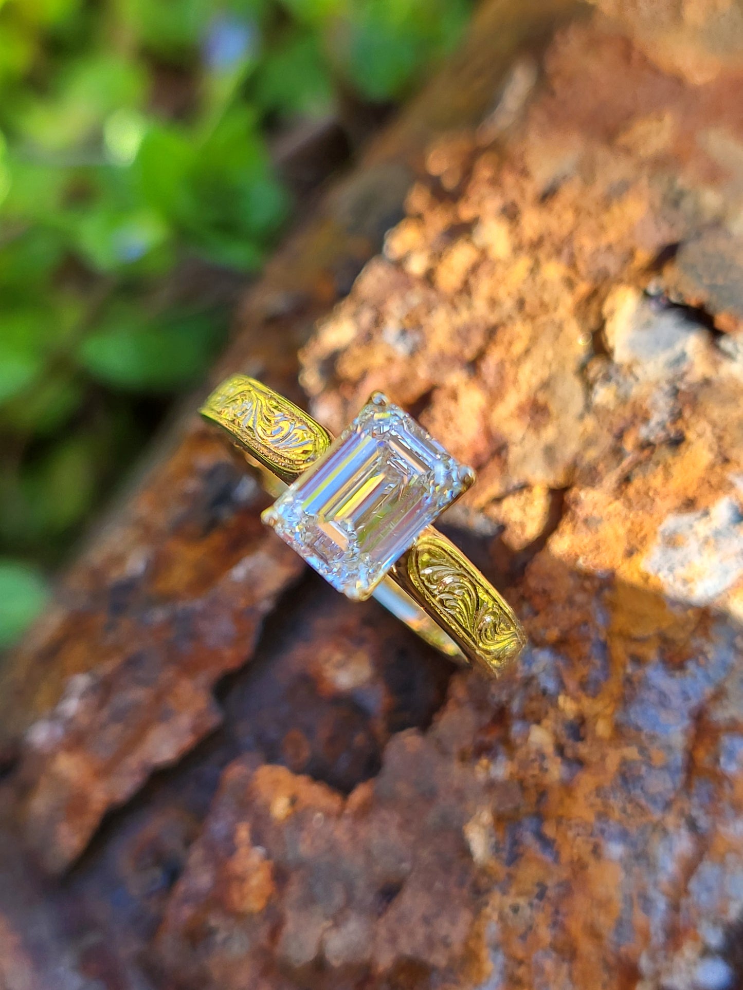 The Hailey: Narrow Cathedral Style Engagement Ring in 10K, 14K, 18K Yellow Gold Emerald Cut Engagement Ring, Western Engagement Ring, Cowgirl Ring, Western Wedding Ring