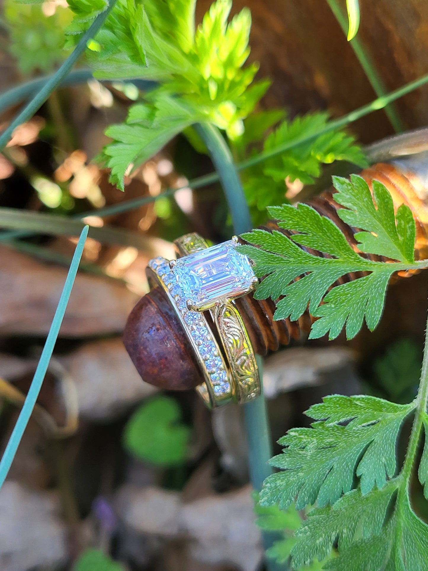 The Hailey: Narrow Cathedral Style Engagement Ring in 10K, 14K, 18K Yellow Gold Emerald Cut Engagement Ring, Western Engagement Ring, Cowgirl Ring, Western Wedding Ring