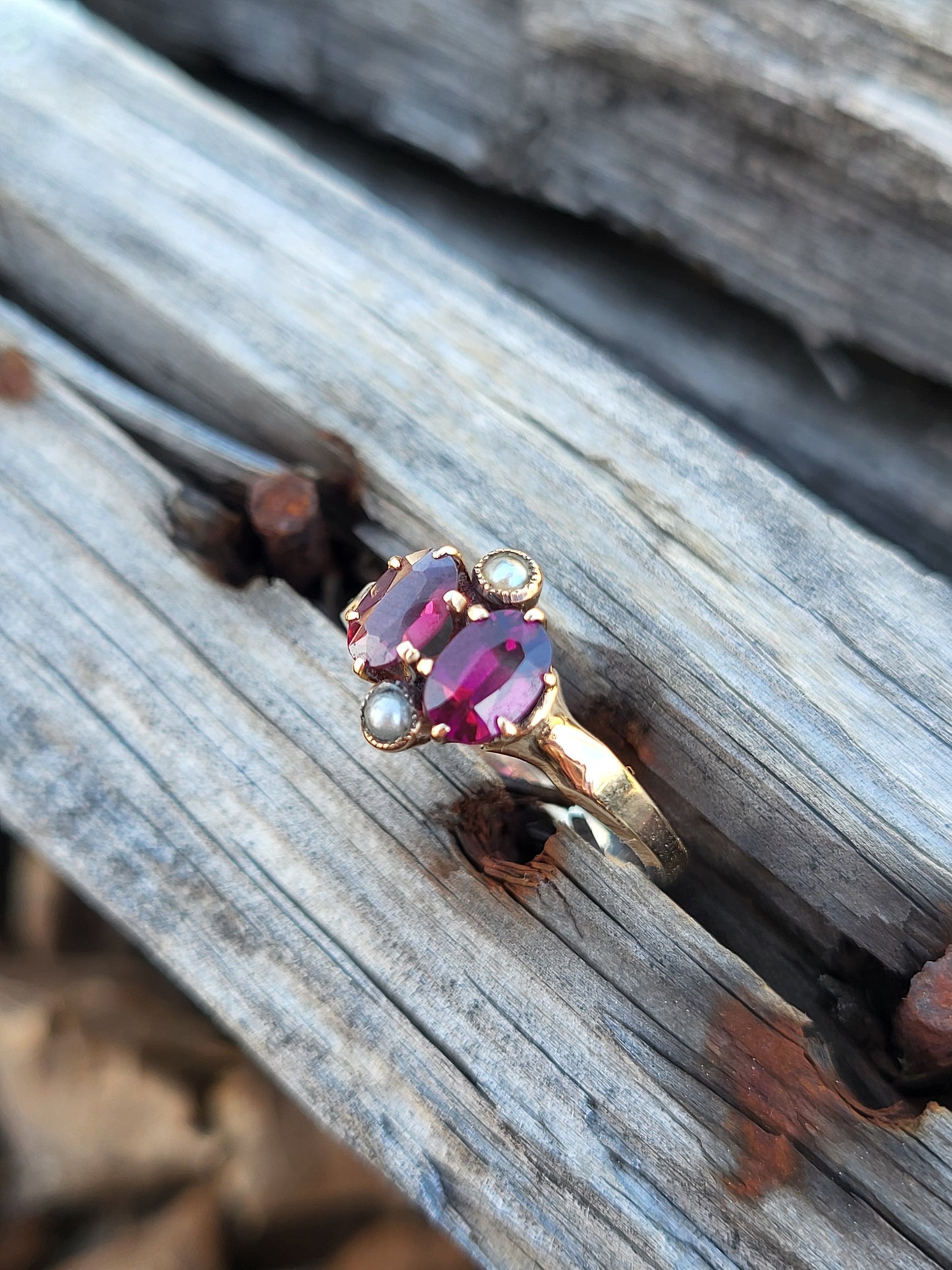 IIMMEDIATE SHIP Sz. 6.5 10K Victorian Garnet and Pearl Ring, Vintage Garnet Ring, Vintage Western Jewelry, Rose/Yellow Gold