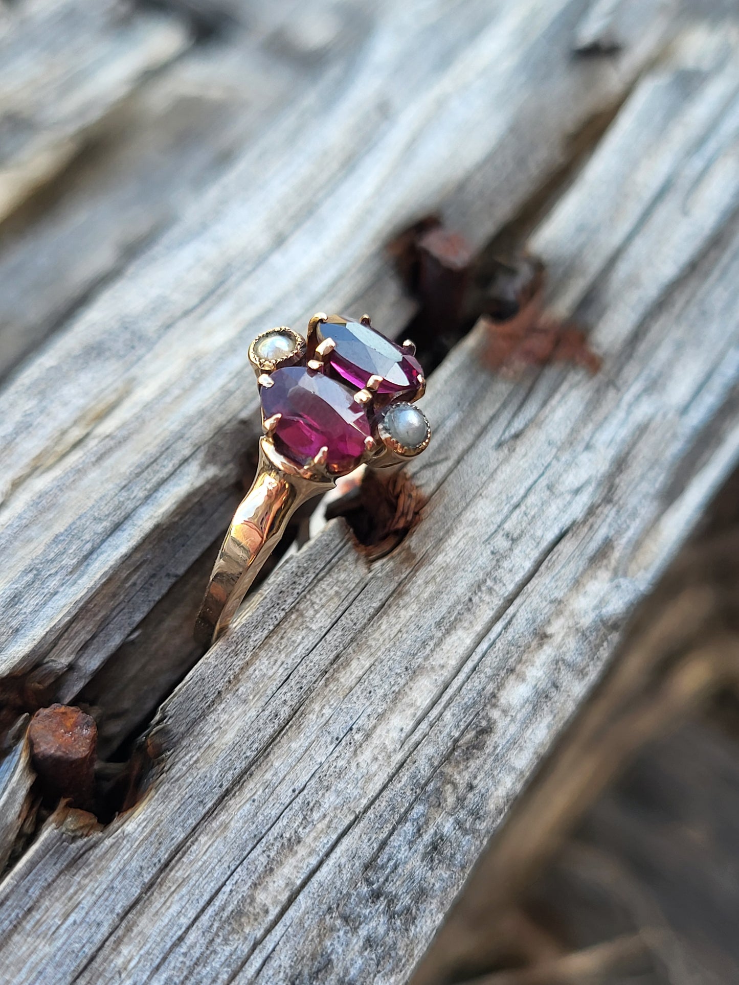 IIMMEDIATE SHIP Sz. 6.5 10K Victorian Garnet and Pearl Ring, Vintage Garnet Ring, Vintage Western Jewelry, Rose/Yellow Gold