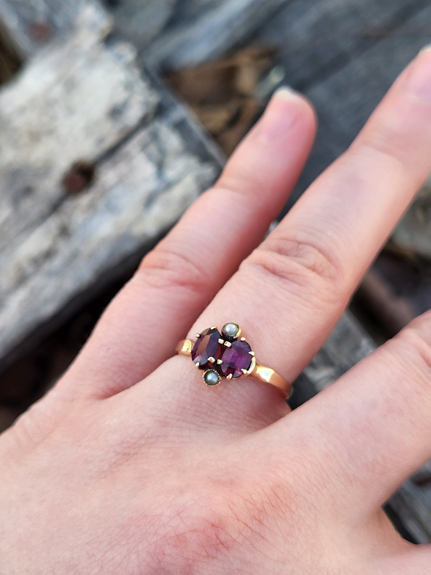 IIMMEDIATE SHIP Sz. 6.5 10K Victorian Garnet and Pearl Ring, Vintage Garnet Ring, Vintage Western Jewelry, Rose/Yellow Gold