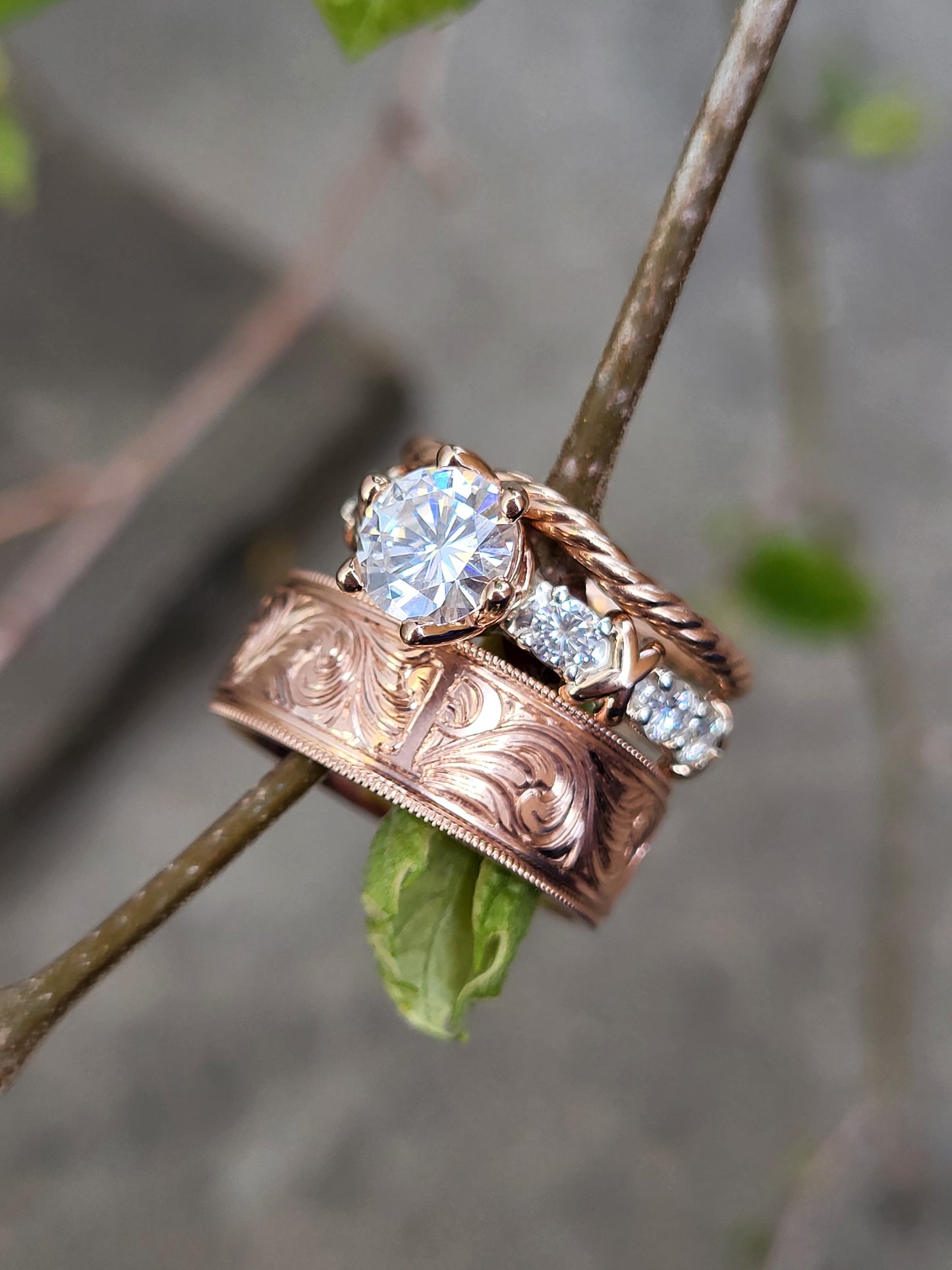 The Samuel: 10K, 14K, or 18K Rose Gold Western Wedding Band, Hand-Engraved Cowboy Wedding Ring, Cowboy Ring, Rose Gold Men's Wedding Band, Detailed Wedding Ring