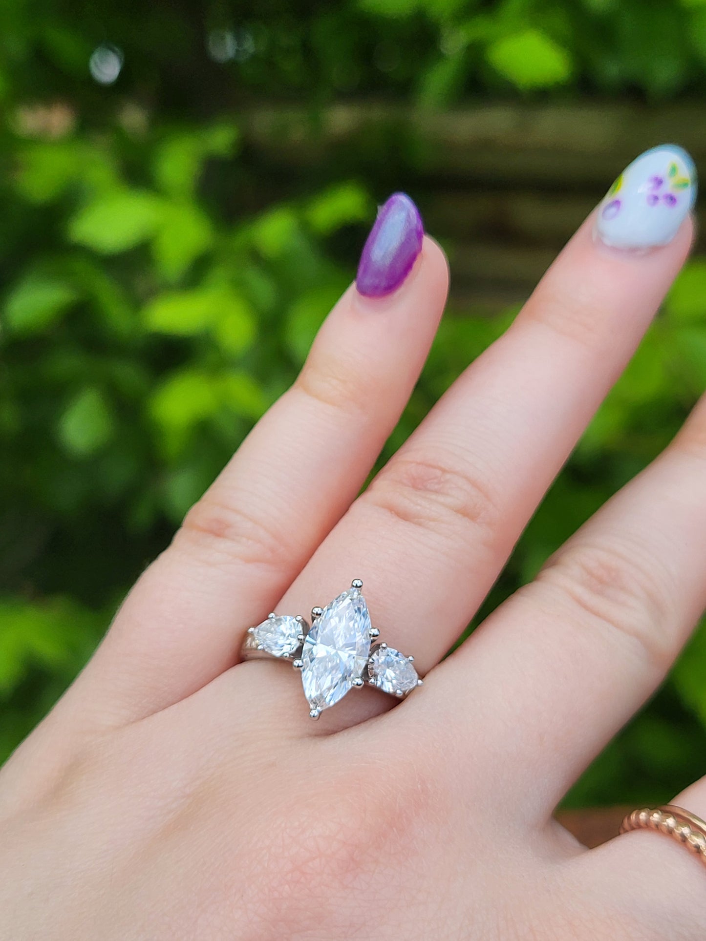 The Jena: 1 to 1.75ct Three-Stone Engagement Ring, 10K, 14K, or 18K White Gold Engagement Ring with 1ct to 1.75ct Marquise Center, Western Engagement Ring, Cowgirl Engagement Ring