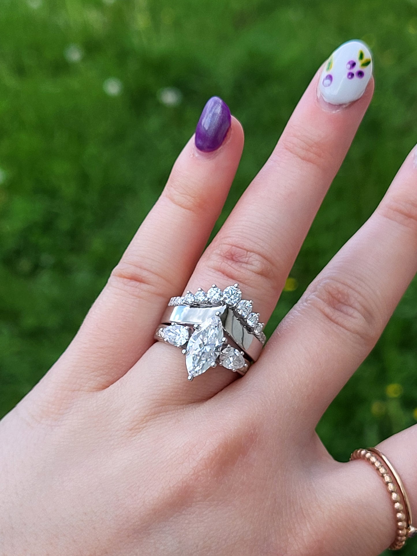 The Jena: 1 to 1.75ct Three-Stone Engagement Ring, 10K, 14K, or 18K White Gold Engagement Ring with 1ct to 1.75ct Marquise Center, Western Engagement Ring, Cowgirl Engagement Ring