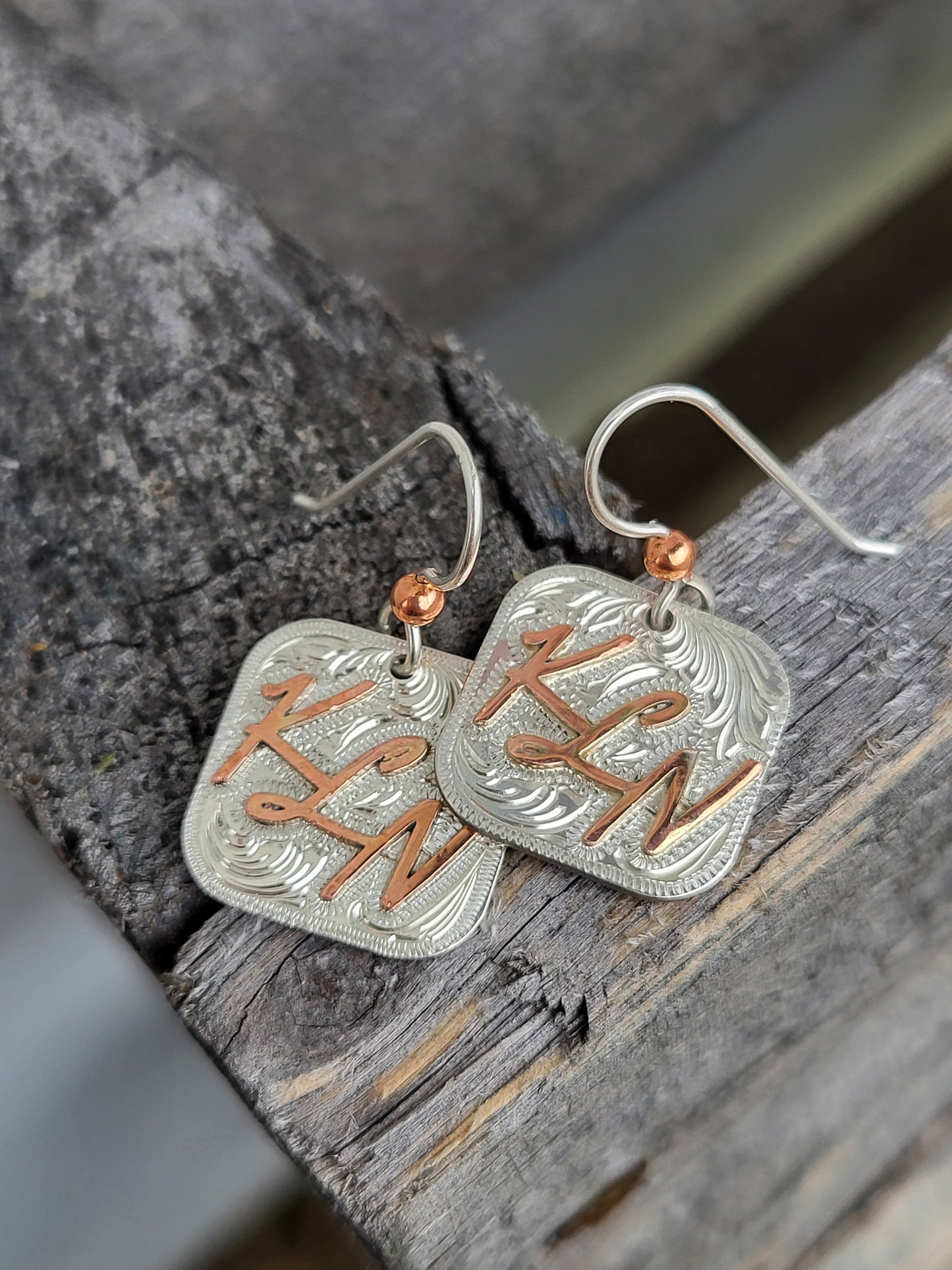 Custom Branded Sterling Silver Earrings, Personalized Jewelry, Copper Cattle Brand, Initial or Monogrammed Gift for Her