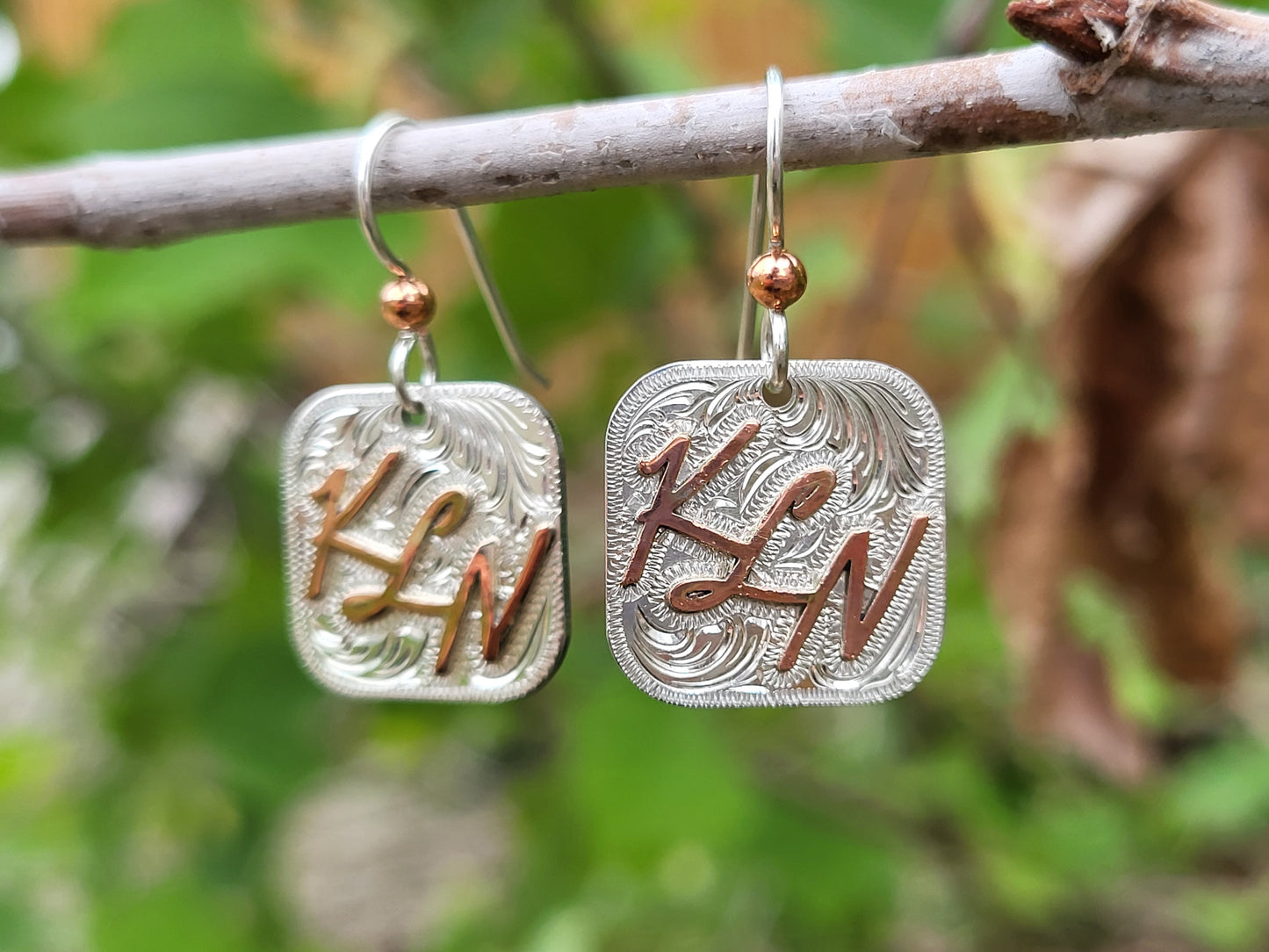 Custom Branded Sterling Silver Earrings, Personalized Jewelry, Copper Cattle Brand, Initial or Monogrammed Gift for Her