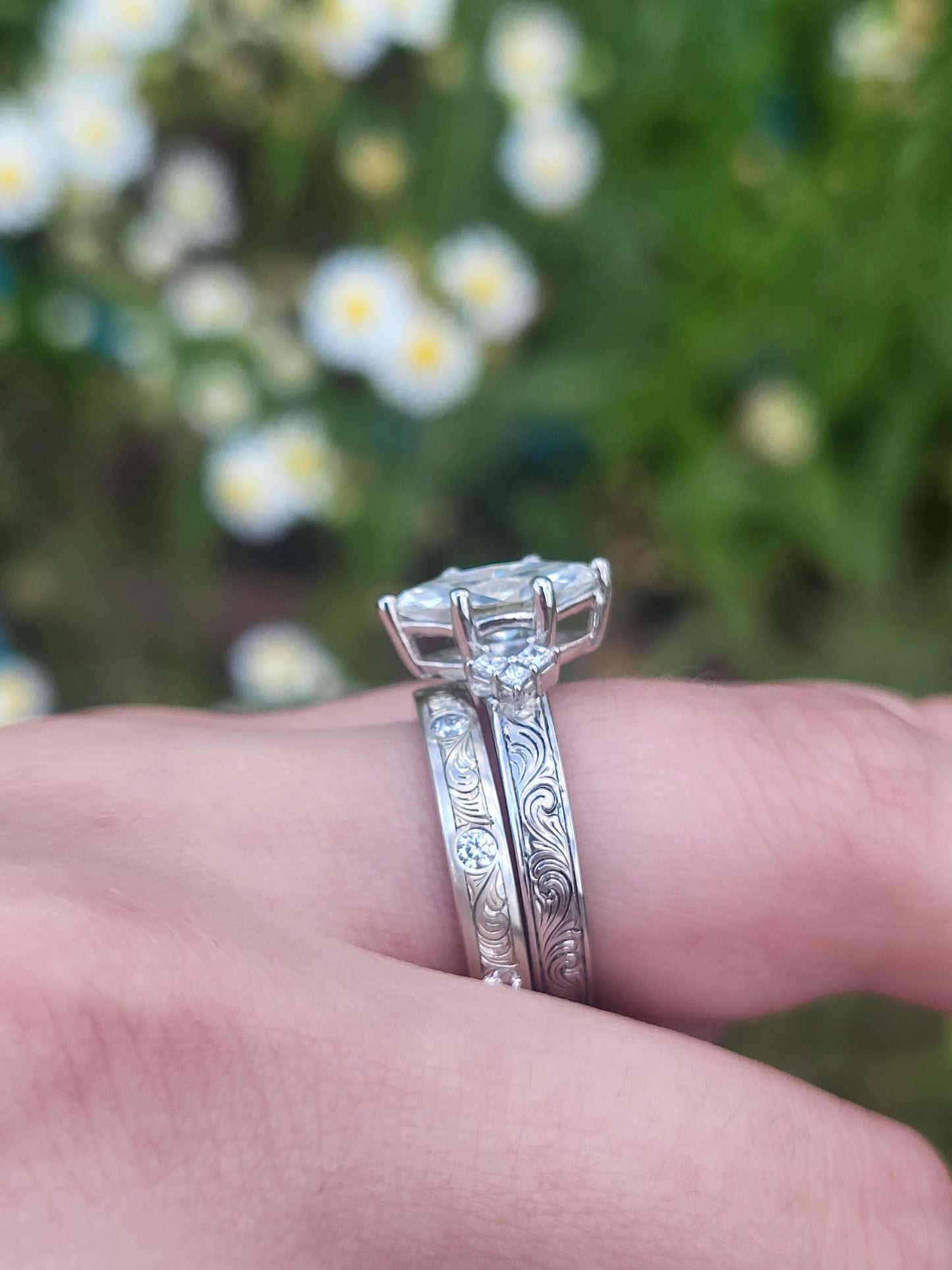 The Delaney: 1 to 1.75ct Three-Stone Engagement Ring, 10K, 14K, or 18K White Gold Engagement Ring with 1ct to 1.75ct Marquise Center, Western Engagement Ring, Cowgirl Engagement Ring, Princess Cut Accents