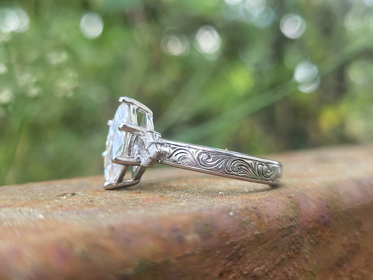 The Delaney: 1 to 1.75ct Three-Stone Engagement Ring, 10K, 14K, or 18K White Gold Engagement Ring with 1ct to 1.75ct Marquise Center, Western Engagement Ring, Cowgirl Engagement Ring, Princess Cut Accents