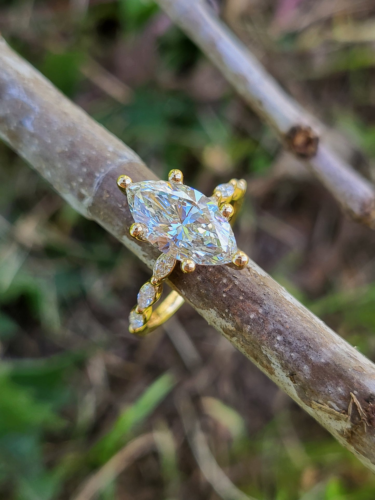 The Alicia: 2 ct to 2.75 ct. 10K, 14K, or 18K Yellow Gold Marquise Engagement Ring, Western Engagement Ring, Cowgirl Ring, Marquise Accented Dainty Engagement Ring