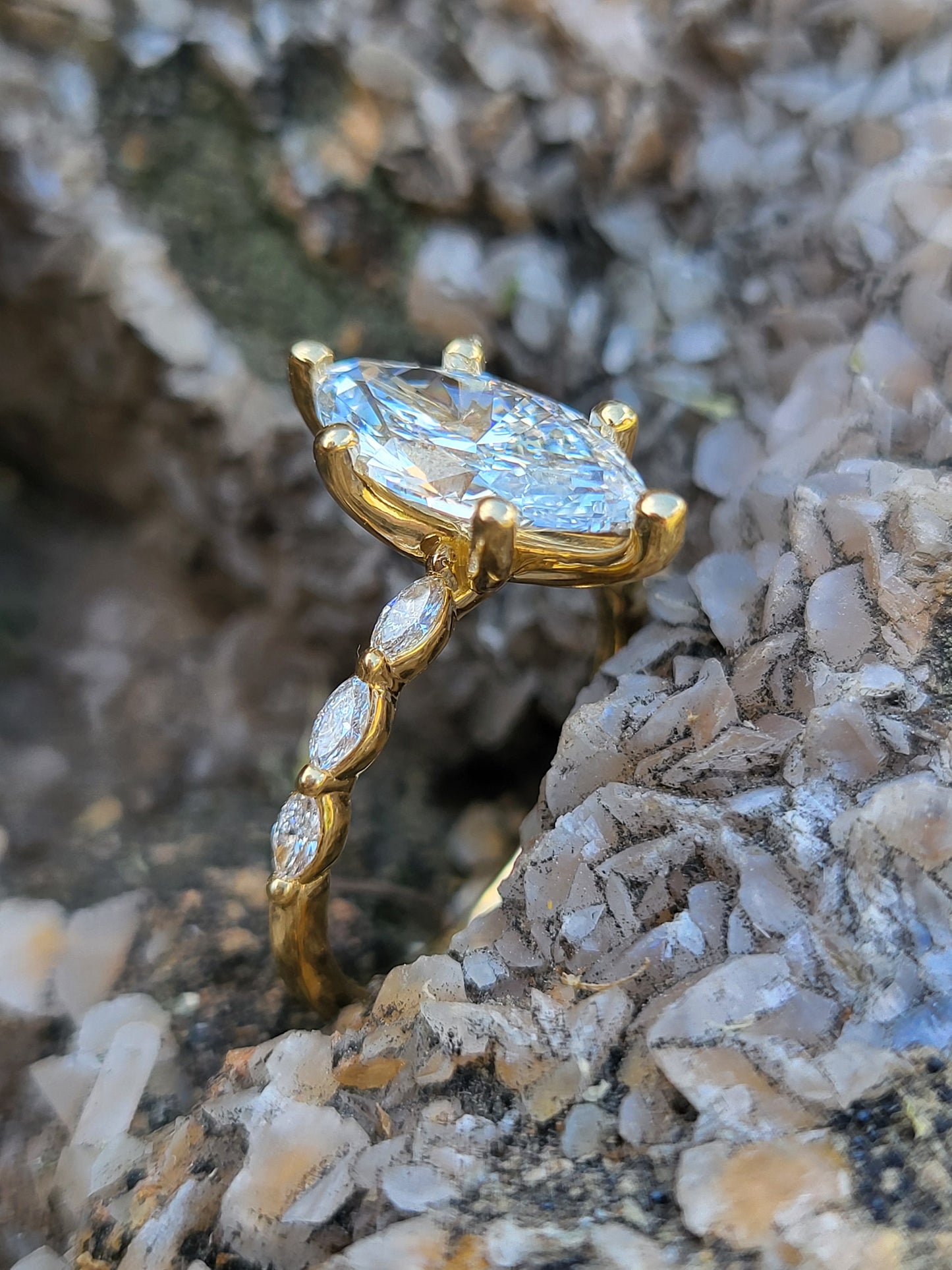 The Alicia: 2 ct to 2.75 ct. 10K, 14K, or 18K Yellow Gold Marquise Engagement Ring, Western Engagement Ring, Cowgirl Ring, Marquise Accented Dainty Engagement Ring