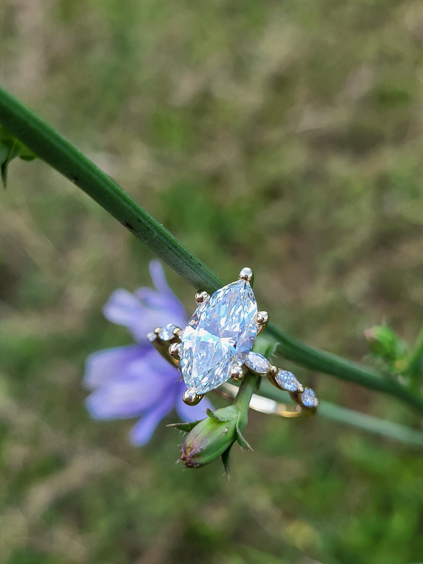 The Alicia: 2 ct to 2.75 ct. 10K, 14K, or 18K Yellow Gold Marquise Engagement Ring, Western Engagement Ring, Cowgirl Ring, Marquise Accented Dainty Engagement Ring