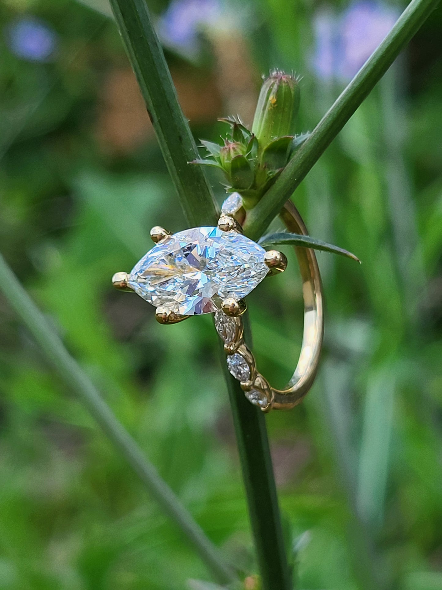 The Alicia: 2 ct to 2.75 ct. 10K, 14K, or 18K Yellow Gold Marquise Engagement Ring, Western Engagement Ring, Cowgirl Ring, Marquise Accented Dainty Engagement Ring