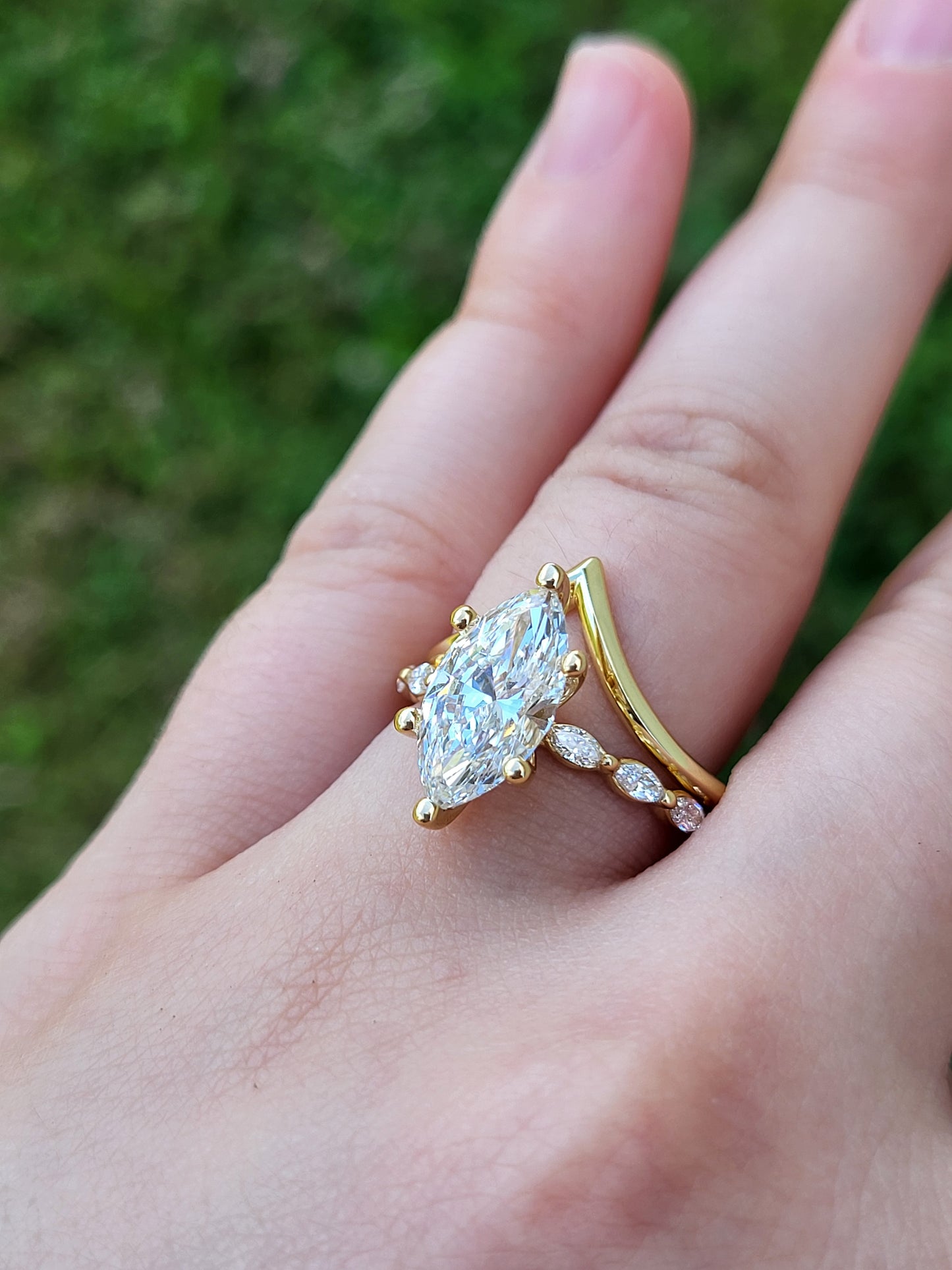 The Alicia: 2 ct to 2.75 ct. 10K, 14K, or 18K Yellow Gold Marquise Engagement Ring, Western Engagement Ring, Cowgirl Ring, Marquise Accented Dainty Engagement Ring