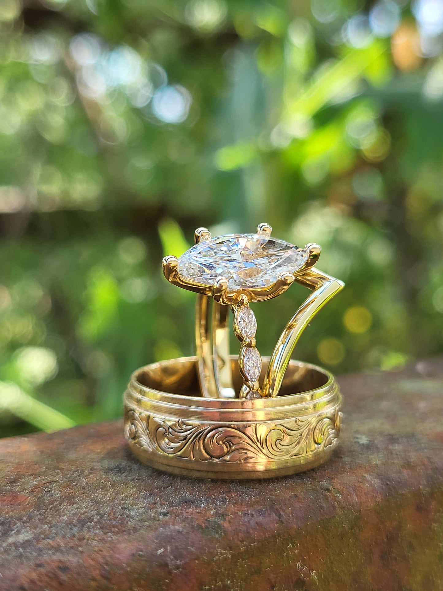 The Alicia: 2 ct to 2.75 ct. 10K, 14K, or 18K Yellow Gold Marquise Engagement Ring, Western Engagement Ring, Cowgirl Ring, Marquise Accented Dainty Engagement Ring